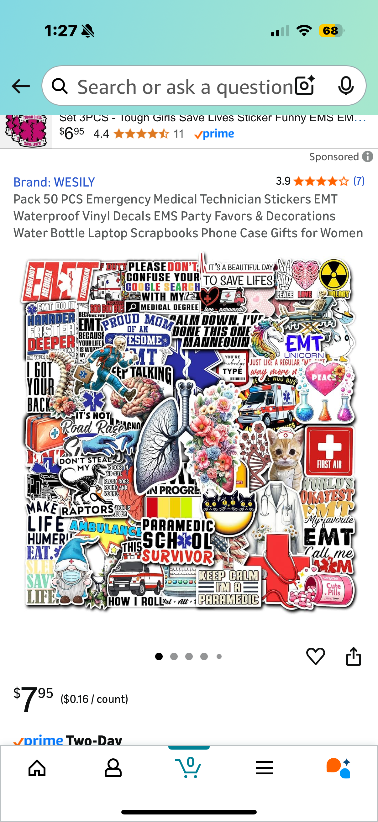 Pack 50 PCS Emergency Medical Technician Stickers EMT Waterproof Vinyl Decals EMS Party Favors & Decorations Water Bottle Laptop Scrapbooks Phone Case Gifts for Women