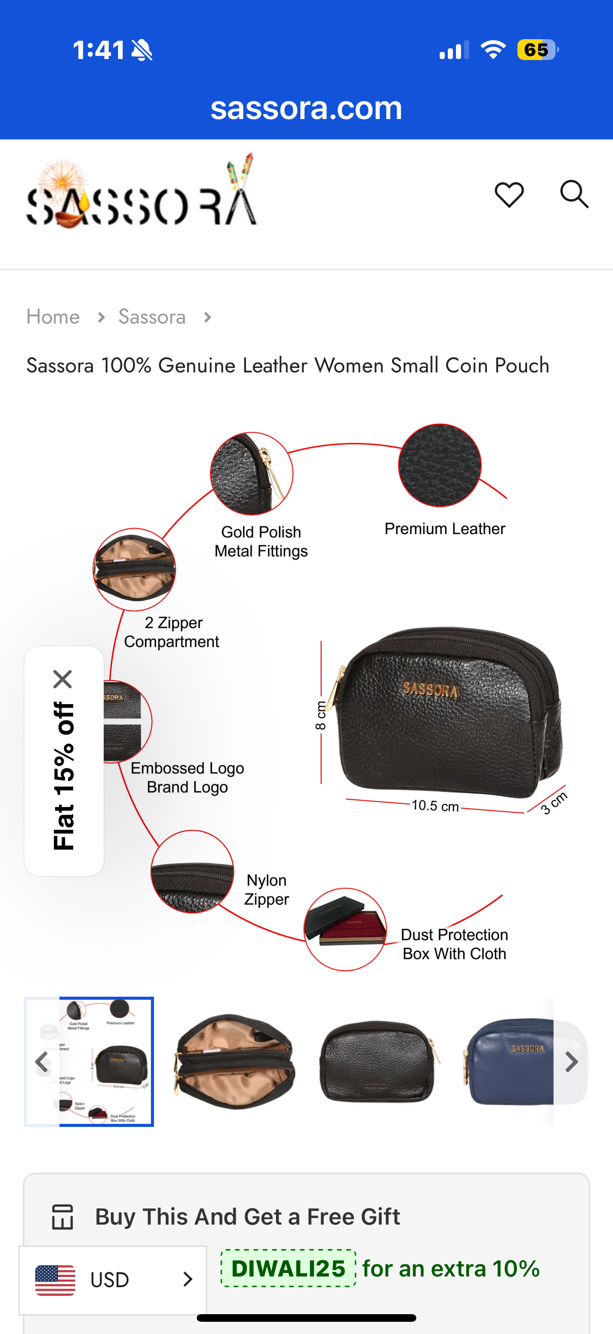 Sassora Genuine Leather Women Coin Pouch, Black, S, Travel Accessories