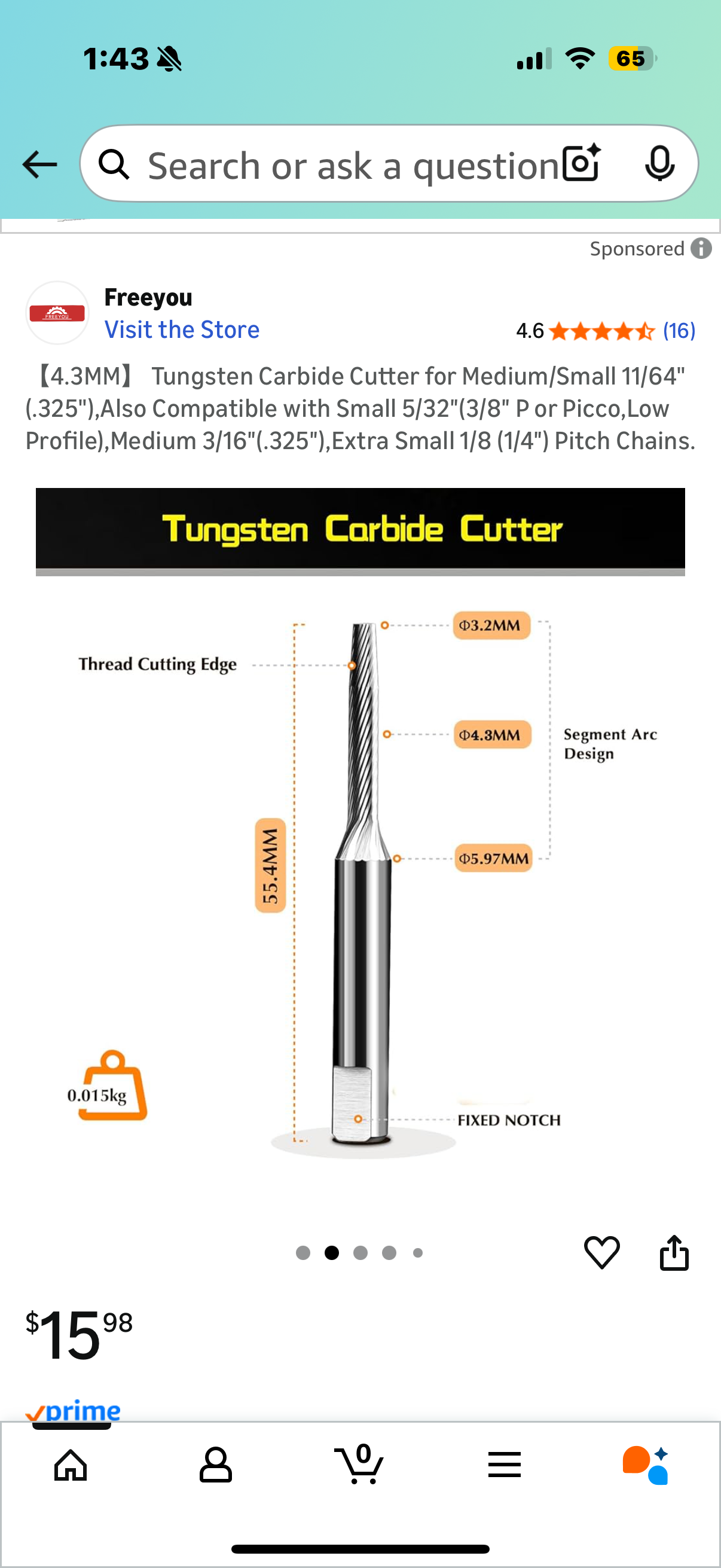 Tungsten Carbide Cutter for Medium/Small 11/64" (.325"),Also Compatible with Small 5/32″(3/8″ P or Picco,Low Profile),Medium 3/16″(.325″),Extra Small 1/8 (1/4″) Pitch Chains