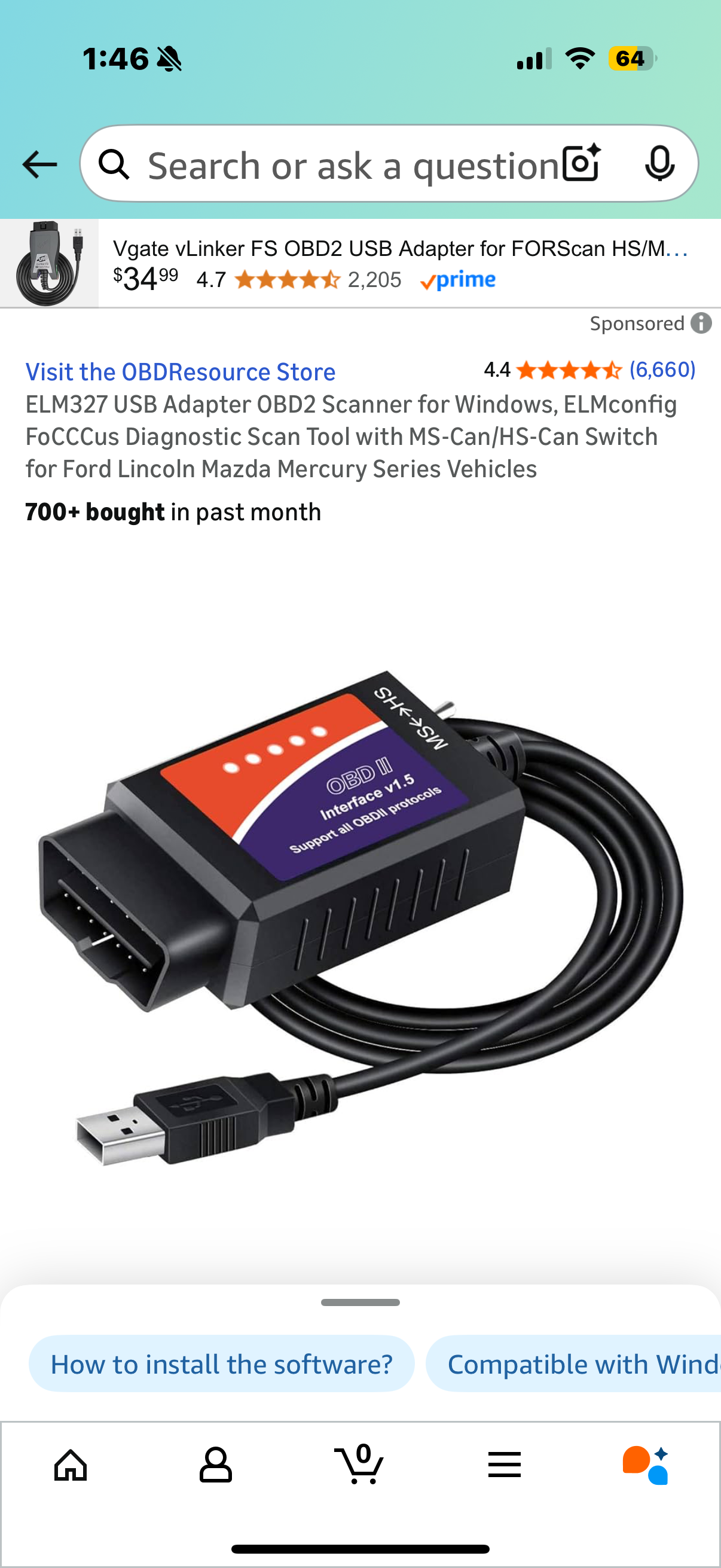 ELM327 USB Adapter OBD2 Scanner for Windows, ELMconfig FoCCCus Diagnostic Scan Tool with MS-Can/HS-Can Switch for Ford Lincoln Mazda Mercury Series Vehicles