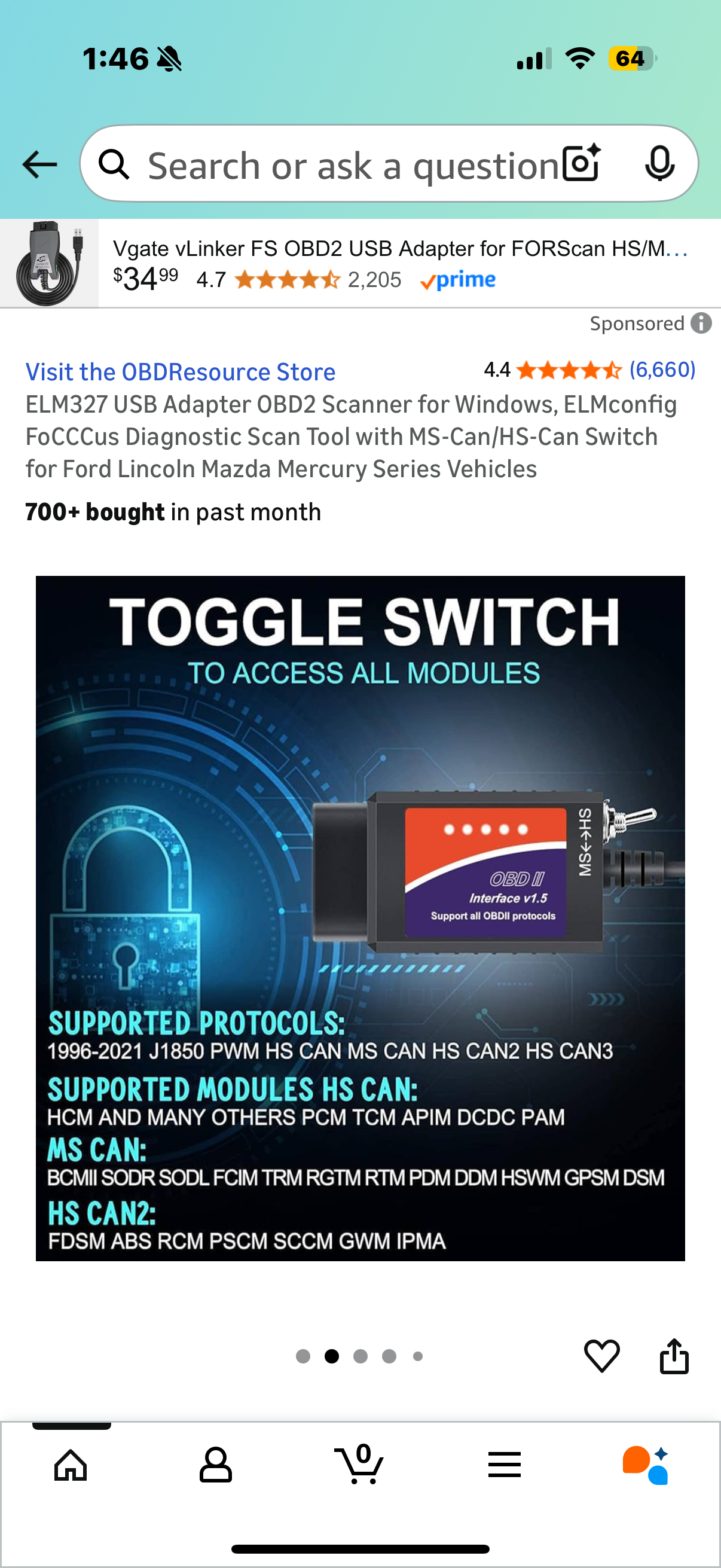 ELM327 USB Adapter OBD2 Scanner for Windows, ELMconfig FoCCCus Diagnostic Scan Tool with MS-Can/HS-Can Switch for Ford Lincoln Mazda Mercury Series Vehicles