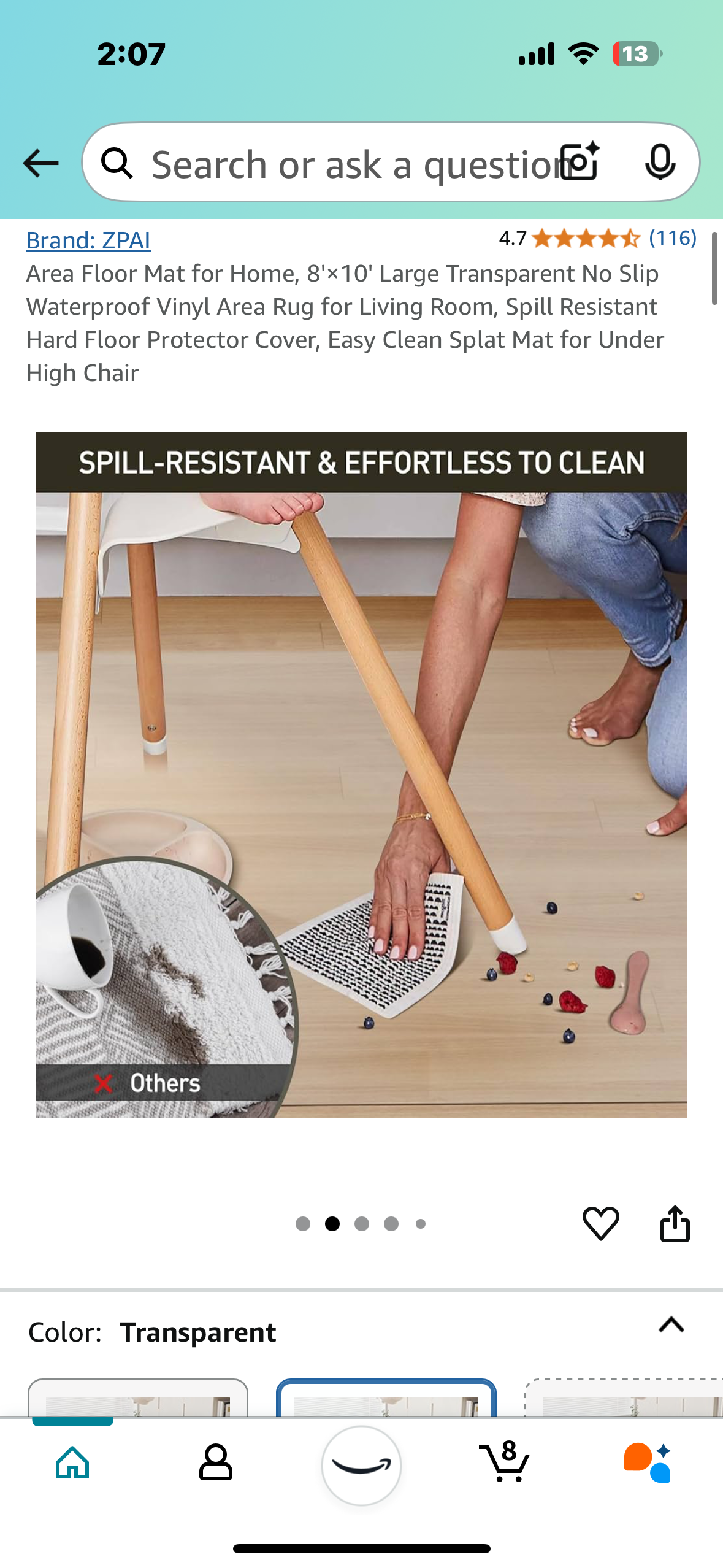 New - Clear Vinyl Area Floor Mat for Home, 8'× 10' Large (L832)