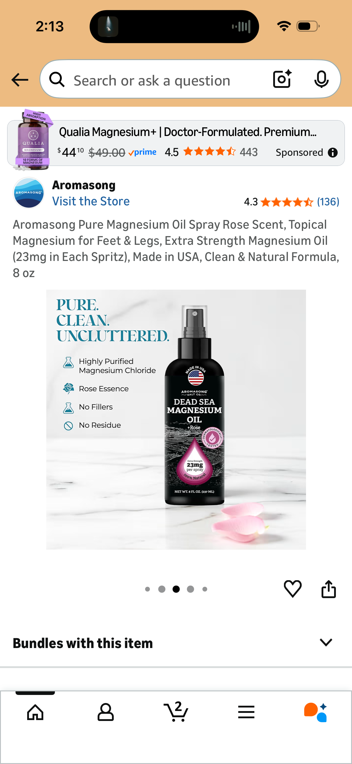 Aromasong Pure Magnesium Oil Spray Rose Scent, Topical Magnesium for Feet & Legs, Extra Strength Magnesium Oil (23mg in Each Spritz), Made in USA, Clean & Natural Formula, 8 oz