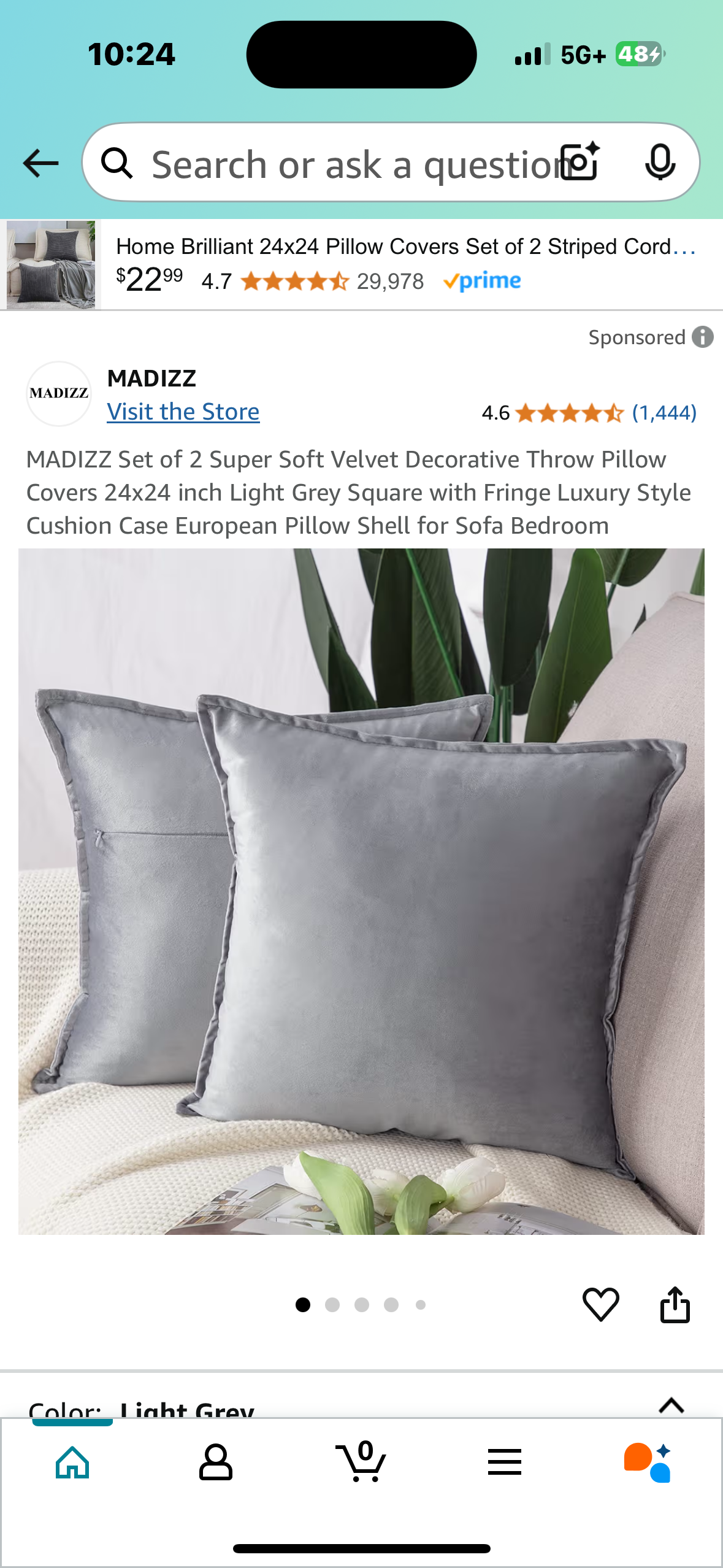 MADIZZ Set of 2 Super Soft Velvet Decorative Throw Pillow Covers 16x16 inch Light Grey Square with Fringe Luxury Style Cushion Case European Pillow Shell for Sofa Bedroom