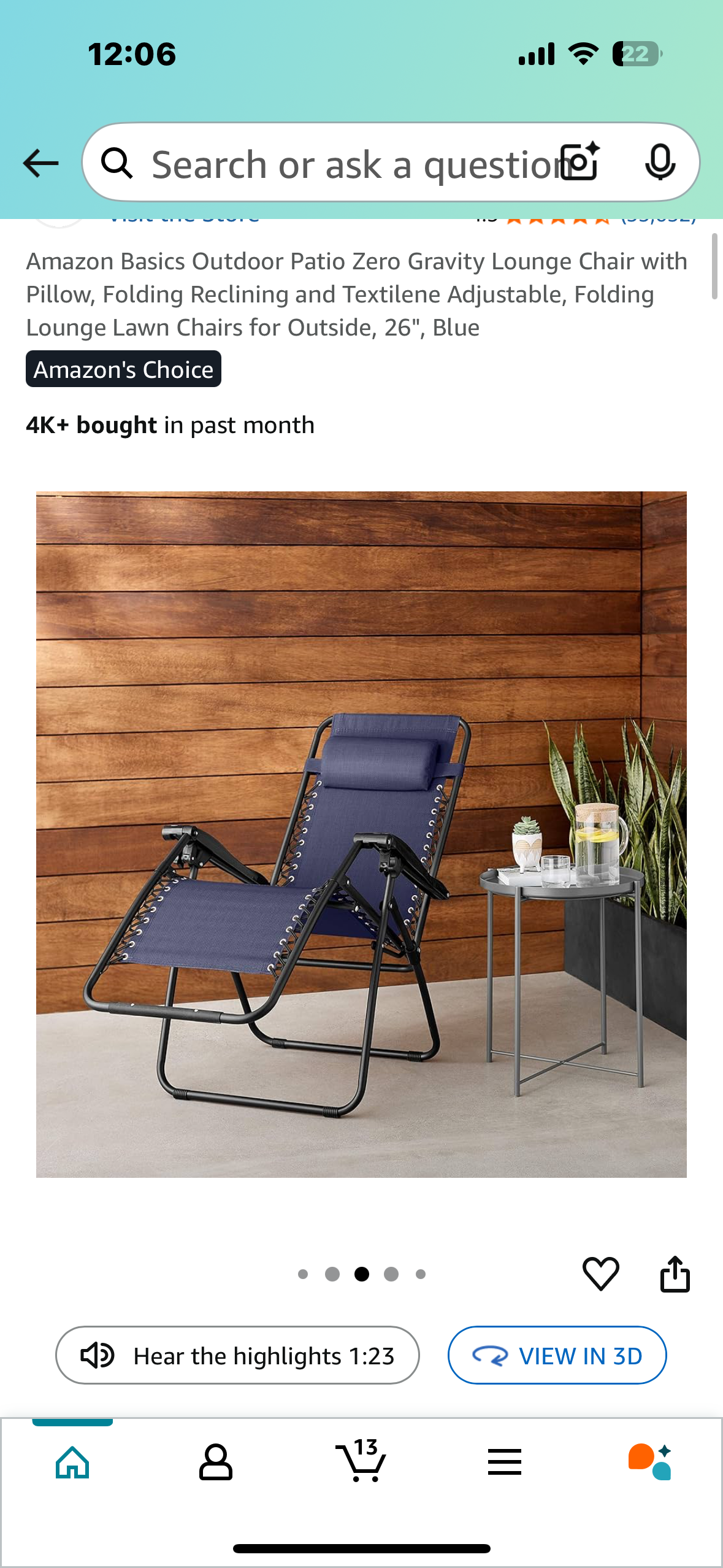 Outdoor Patio Zero Gravity Lounge Chair with Pillow, Folding Reclining with Textilene Material, Fully Adjustable, Extra Wide 26", Navy Blue (G798)