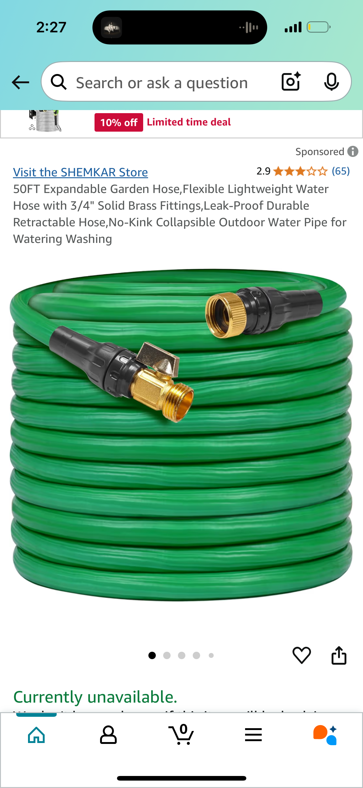 50FT Expandable Garden Hose,Flexible Lightweight Water Hose with 3/4" Solid Brass Fittings,Leak-Proof Durable Retractable Hose,No-Kink Collapsible Outdoor Water Pipe for Watering Washing