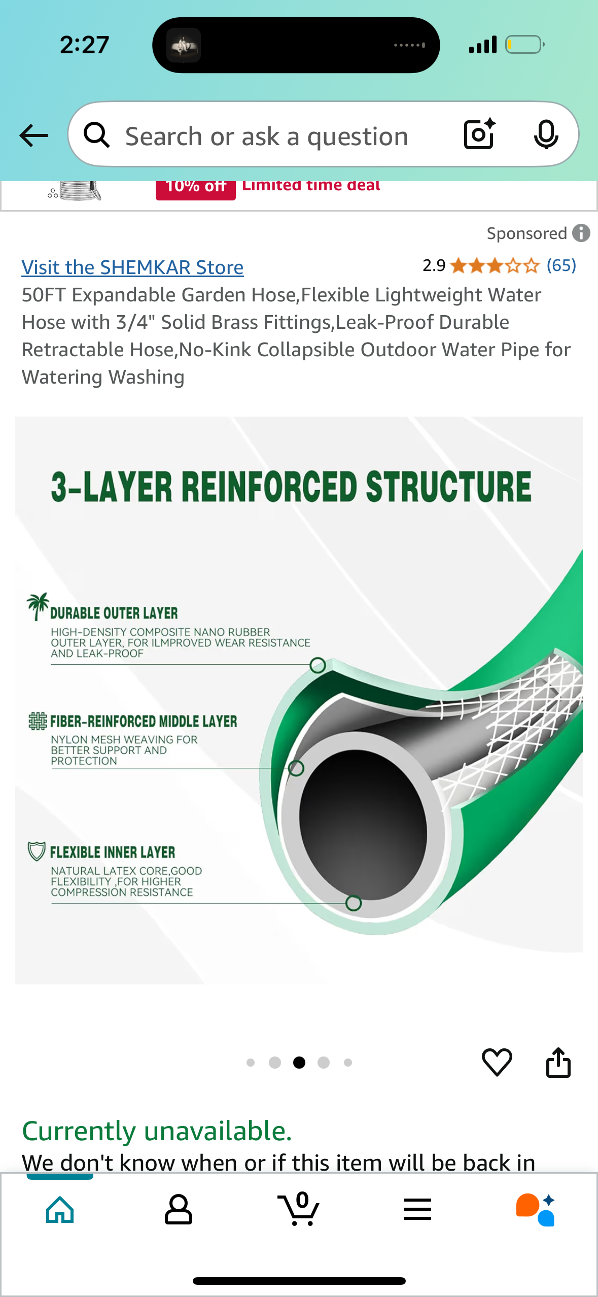 50FT Expandable Garden Hose,Flexible Lightweight Water Hose with 3/4" Solid Brass Fittings,Leak-Proof Durable Retractable Hose,No-Kink Collapsible Outdoor Water Pipe for Watering Washing