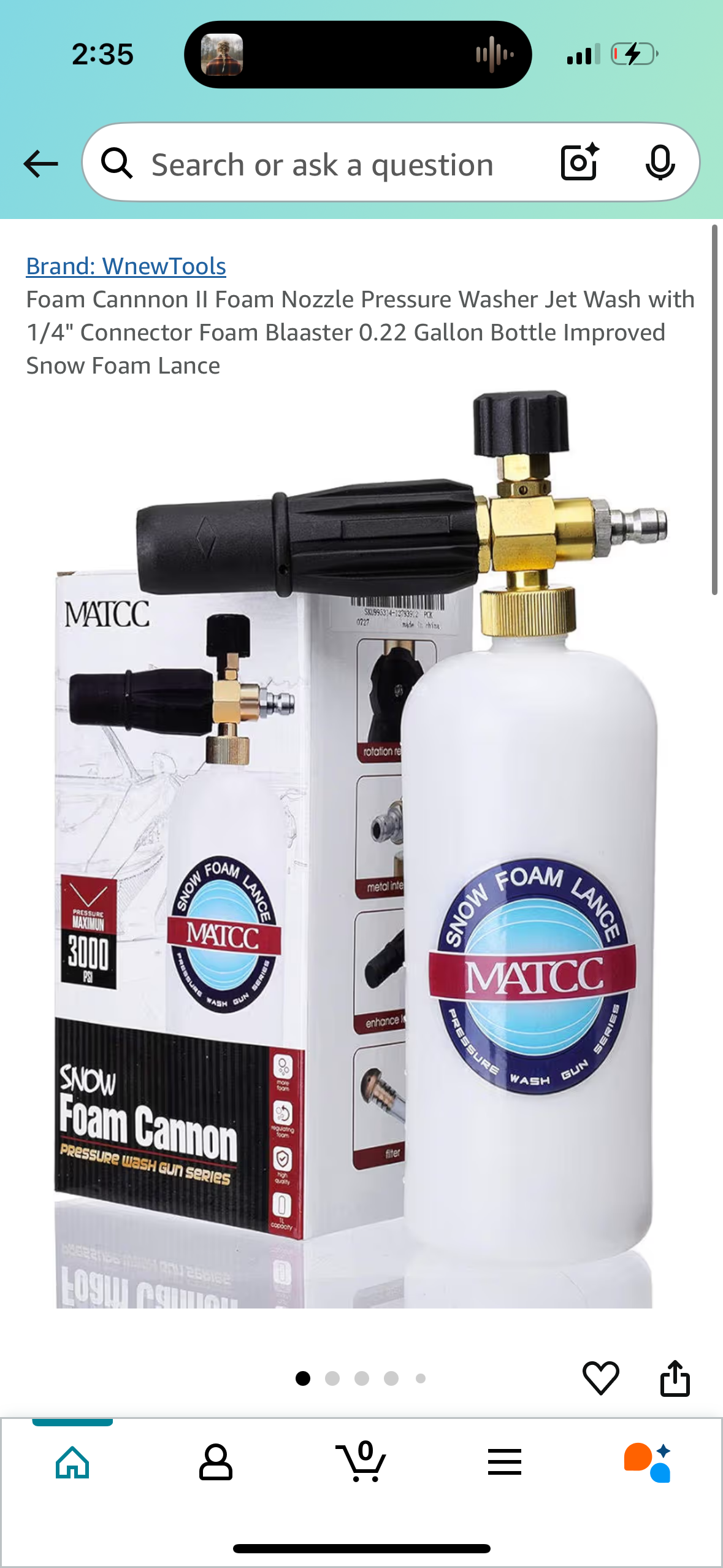 Foam Cannnon II Foam Nozzle Pressure Washer Jet Wash with 1/4" Connector Foam Blaaster 0.22 Gallon Bottle Improved Snow Foam Lance