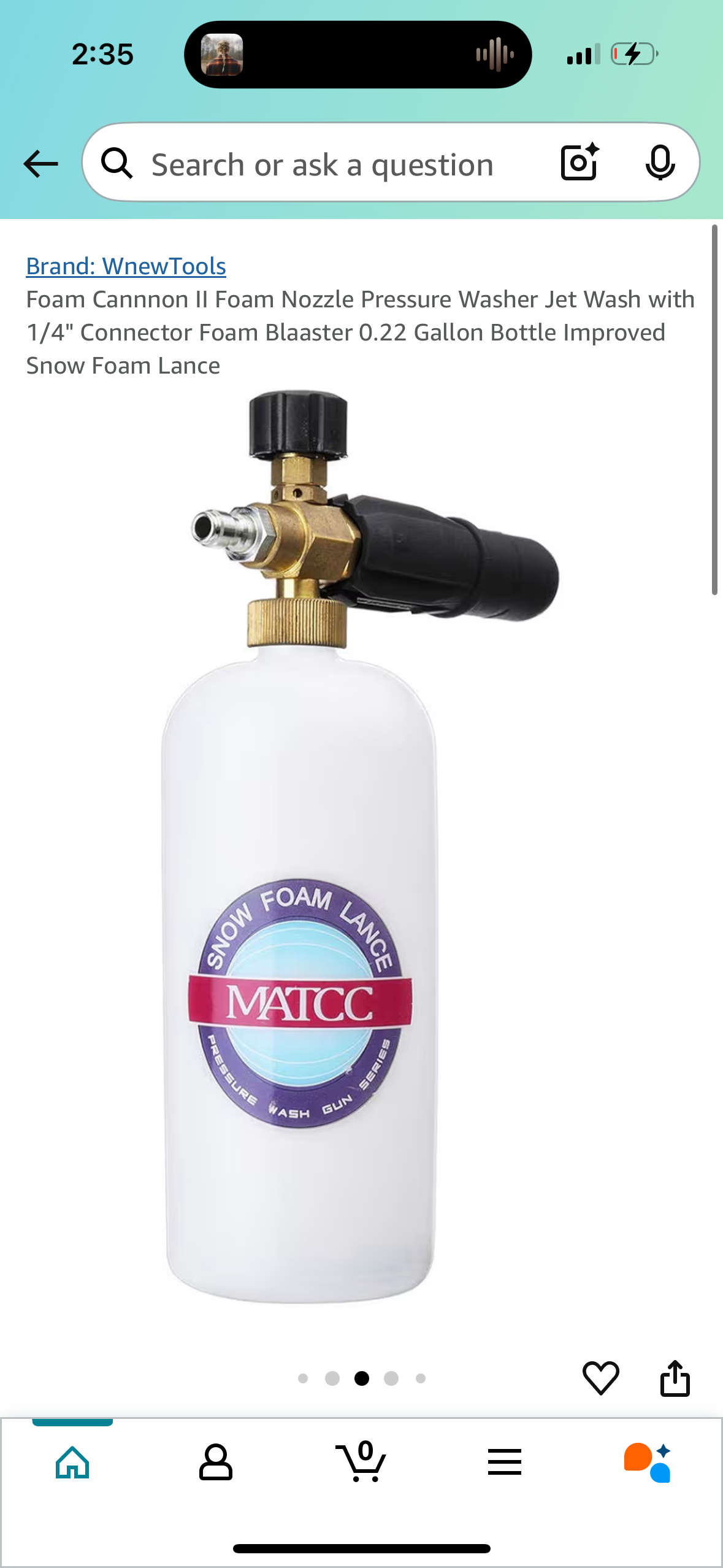 Foam Cannnon II Foam Nozzle Pressure Washer Jet Wash with 1/4" Connector Foam Blaaster 0.22 Gallon Bottle Improved Snow Foam Lance