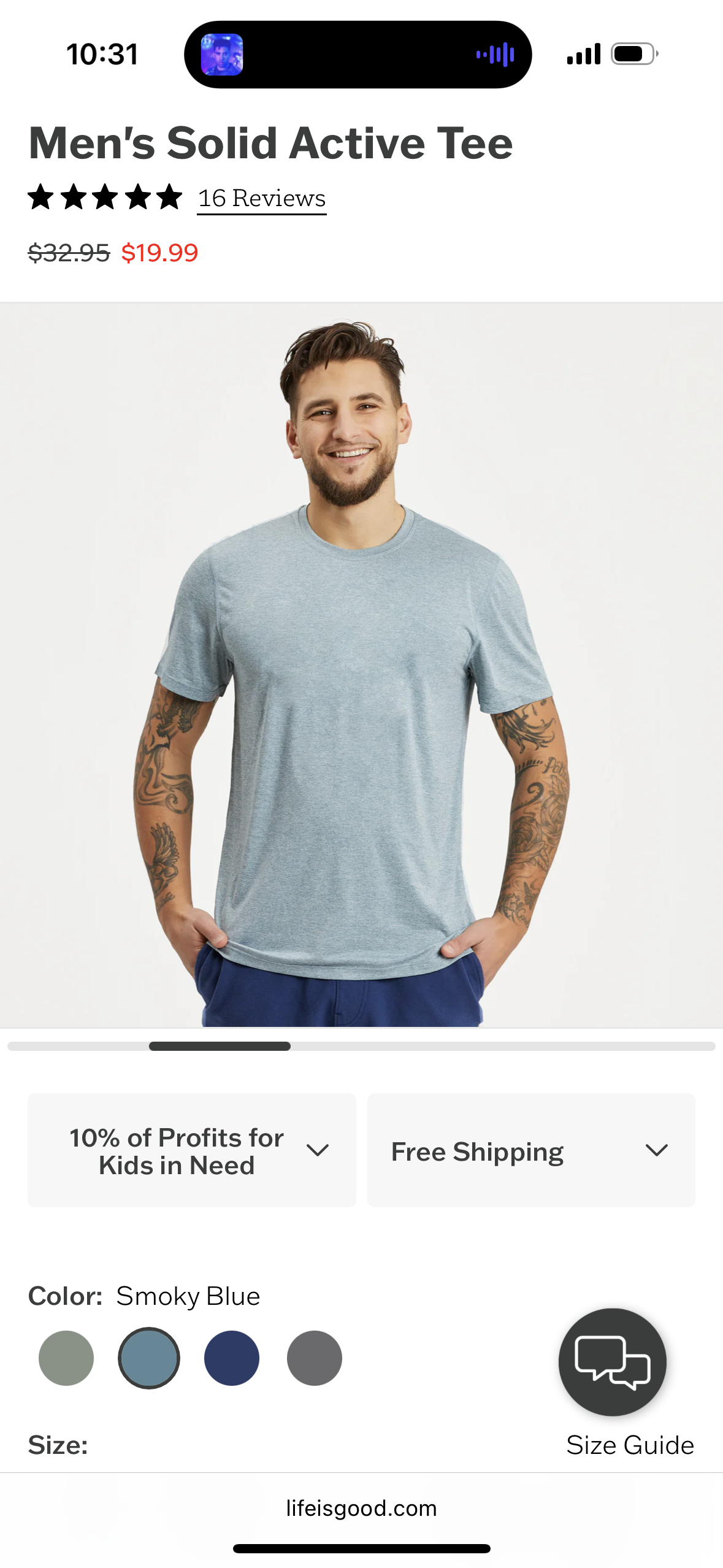 Life Is Good Men’s Solid Active Tee Size XL