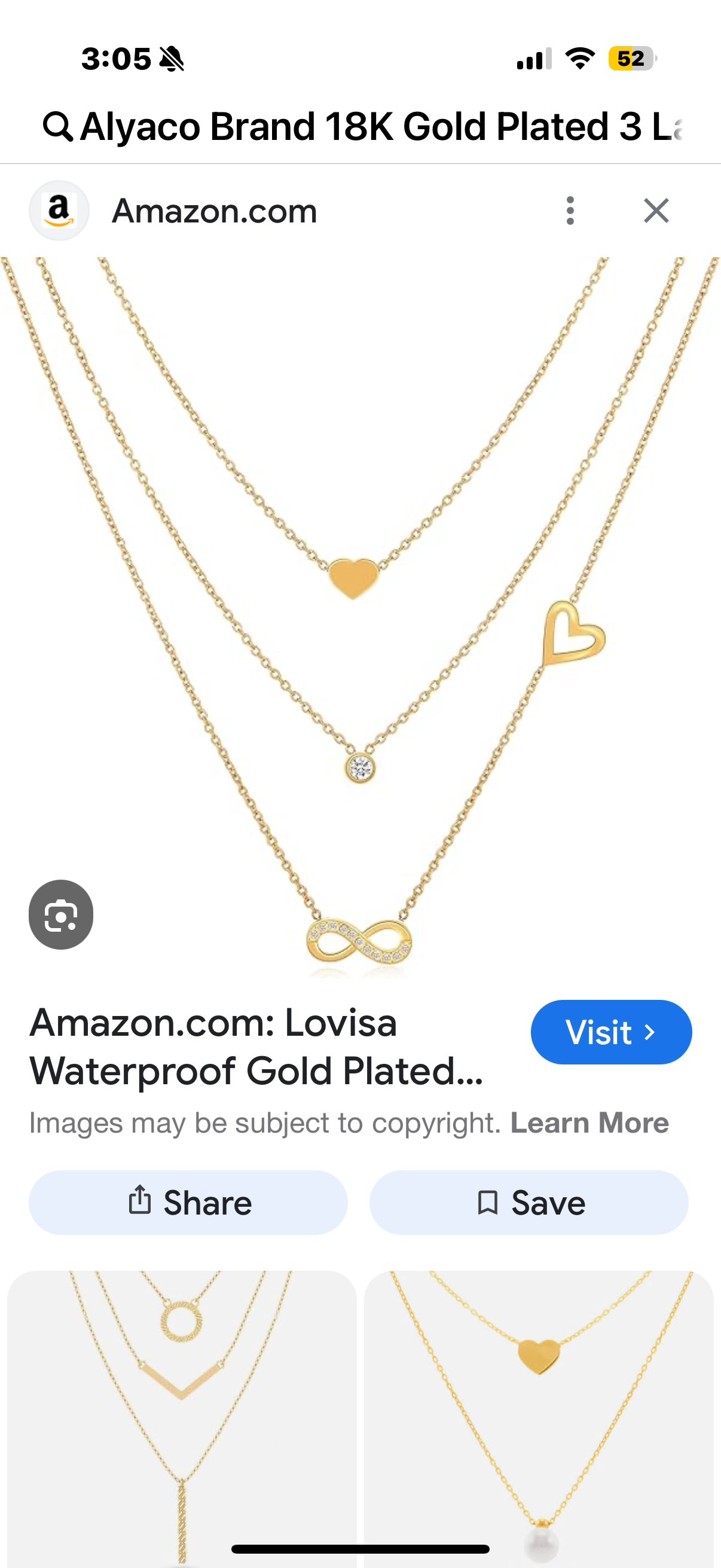 Alyaco Brand 18K Gold Plated 3 Layered Necklace for Women, Stainless Steel Heart, Infinity & Sparkling Crystal Pendant, Elegant Adjustable Waterproof Hypoallergenic Jewelry, Gift for Her