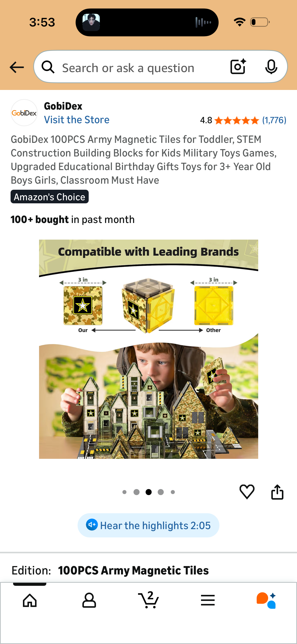 GobiDex 100PCS Army Magnetic Tiles for Toddler, STEM Construction Building Blocks for Kids Military Toys Games, Upgraded Educational Birthday Gifts Toys for 3+ Year Old Boys Girls, Classroom Must Have