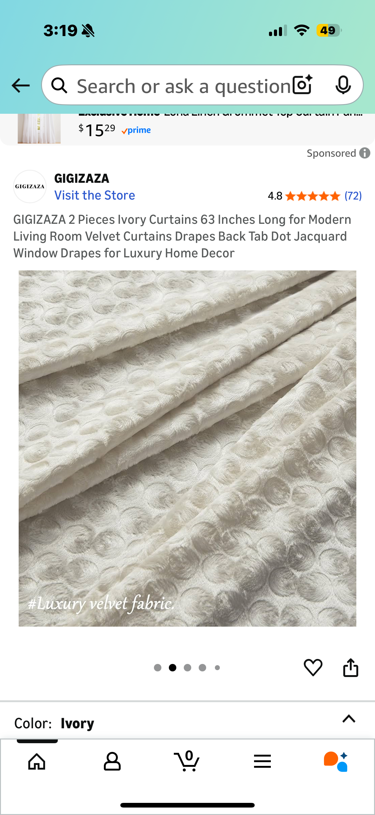 GIGIZAZA 2 Pieces Ivory Curtains 63 Inches Long for Modern Living Room Velvet Curtains Drapes Back Tab Dot Jacquard Window Drapes for Luxury Home Decor