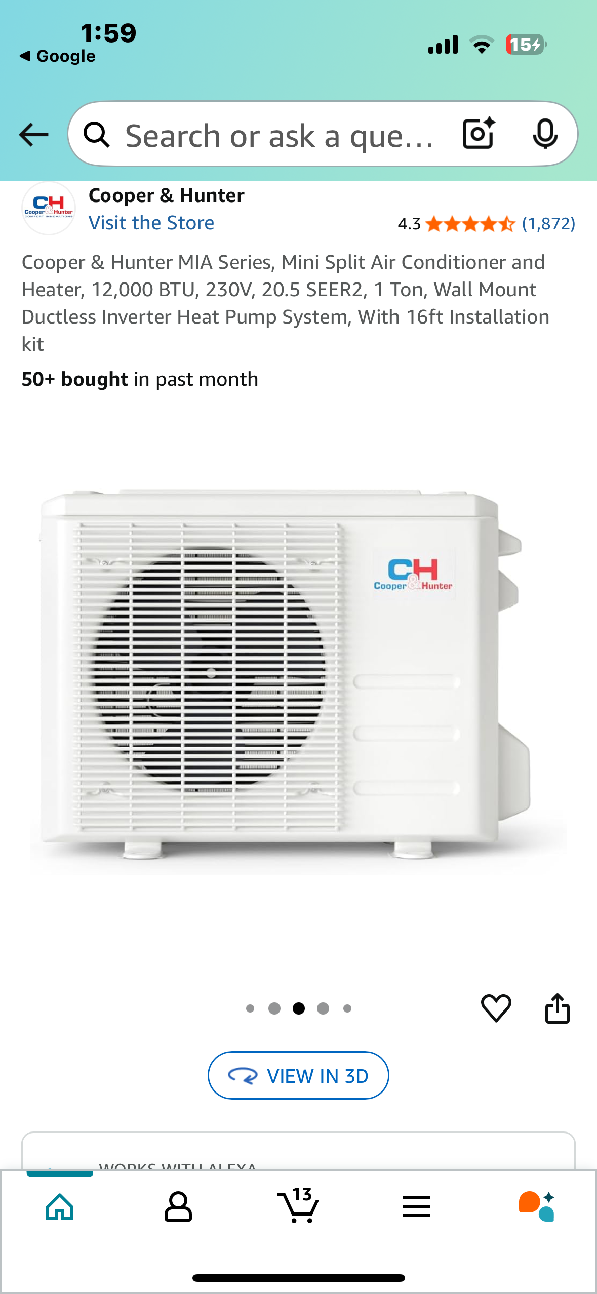 Cooper & Hunter MIA Series, Mini Split Air Conditioner and Heater, 12,000 BTU, 230V, 20.5 SEER2, 1 Ton, Wall Mount Ductless Inverter Heat Pump System, CH-NY12MIA-230 (R600)