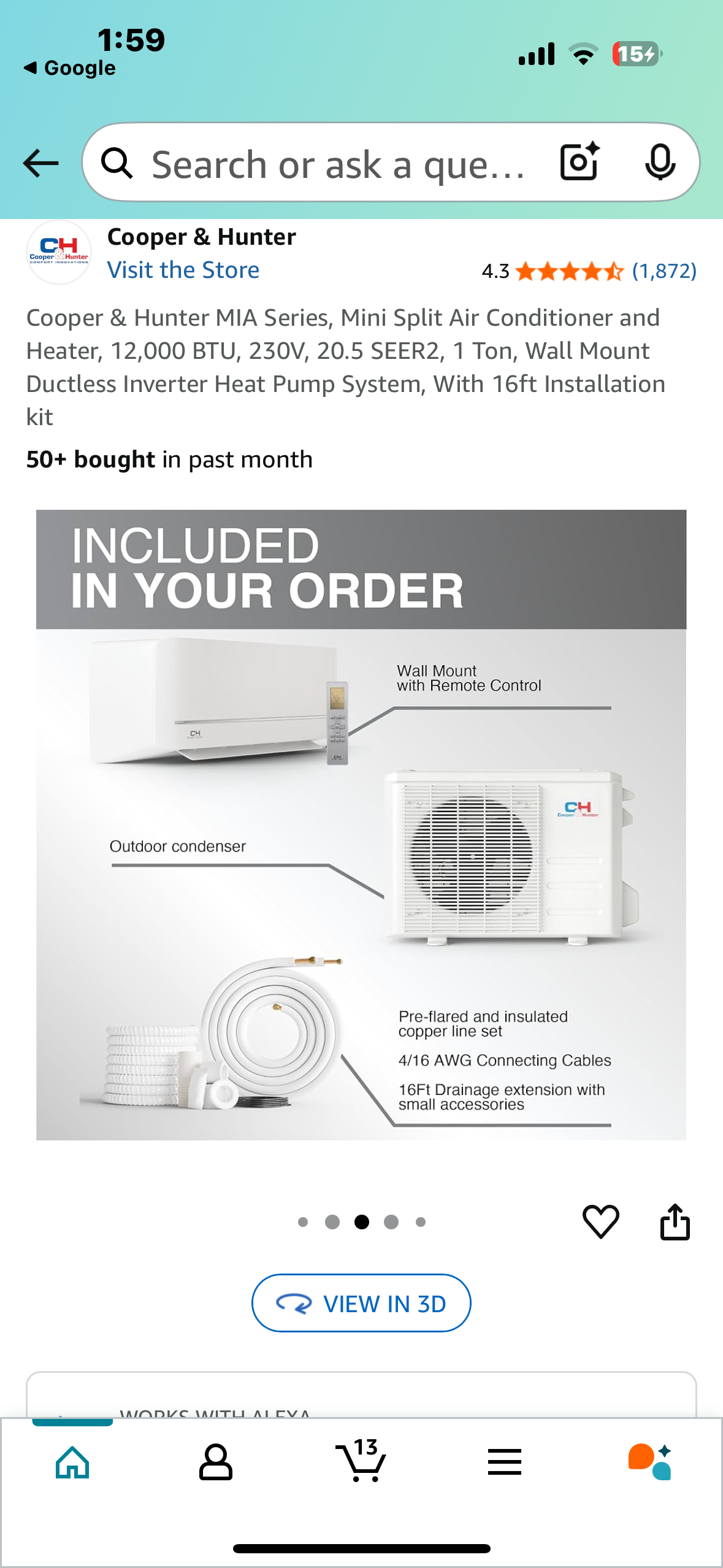 Cooper & Hunter MIA Series, Mini Split Air Conditioner and Heater, 12,000 BTU, 230V, 20.5 SEER2, 1 Ton, Wall Mount Ductless Inverter Heat Pump System, CH-NY12MIA-230 (R600)