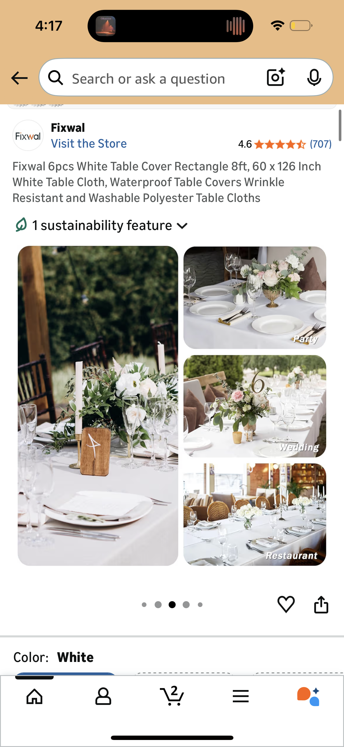 Fixwal 6pcs White Table Cover Rectangle 8ft, 60 x 126 Inch White Table Cloth, Waterproof Table Covers Wrinkle Resistant and Washable Polyester Table Cloths