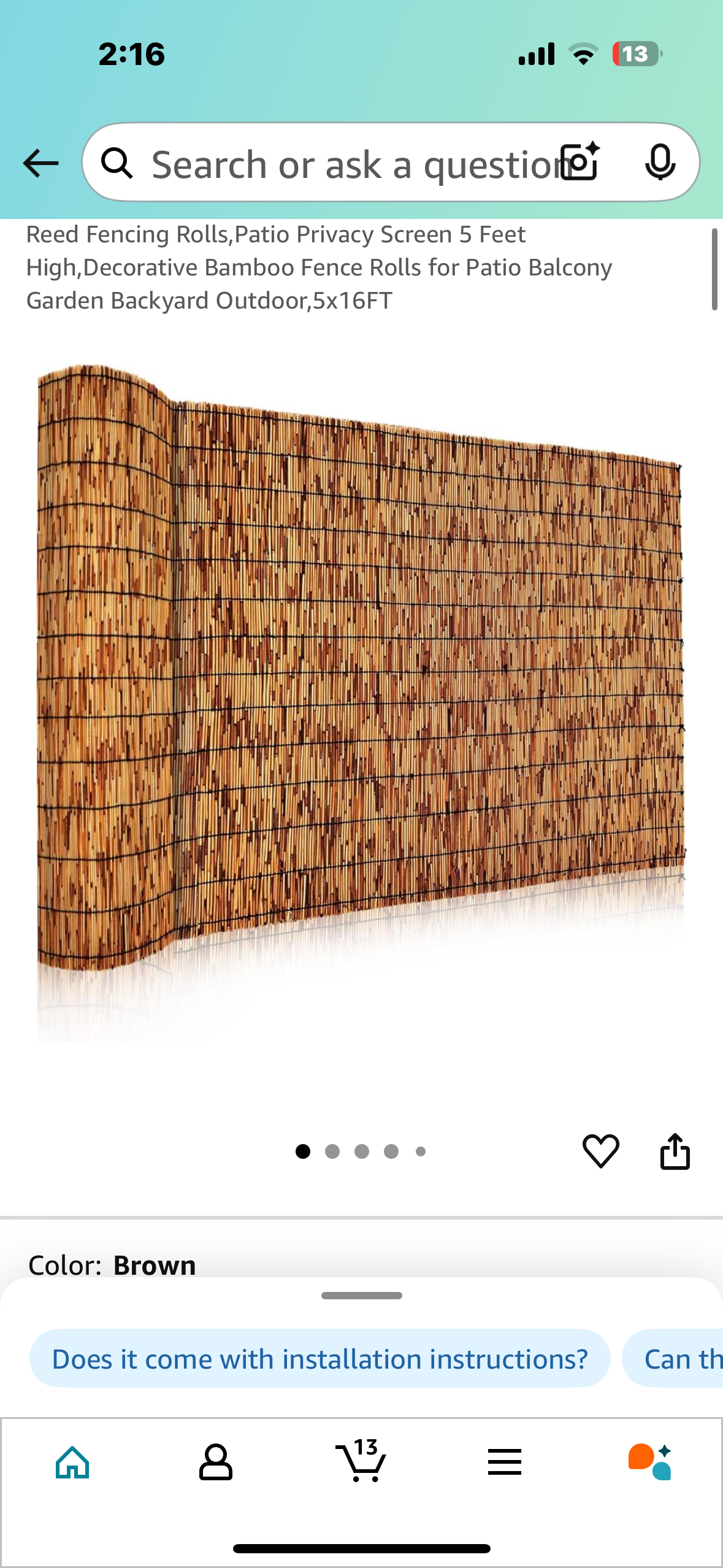Reed Fencing Roll, Patio Privacy Screen 5 Feet High, Decorative Bamboo Fence Roll for Patio, Balcony, Backyard 5x16FT (R601)