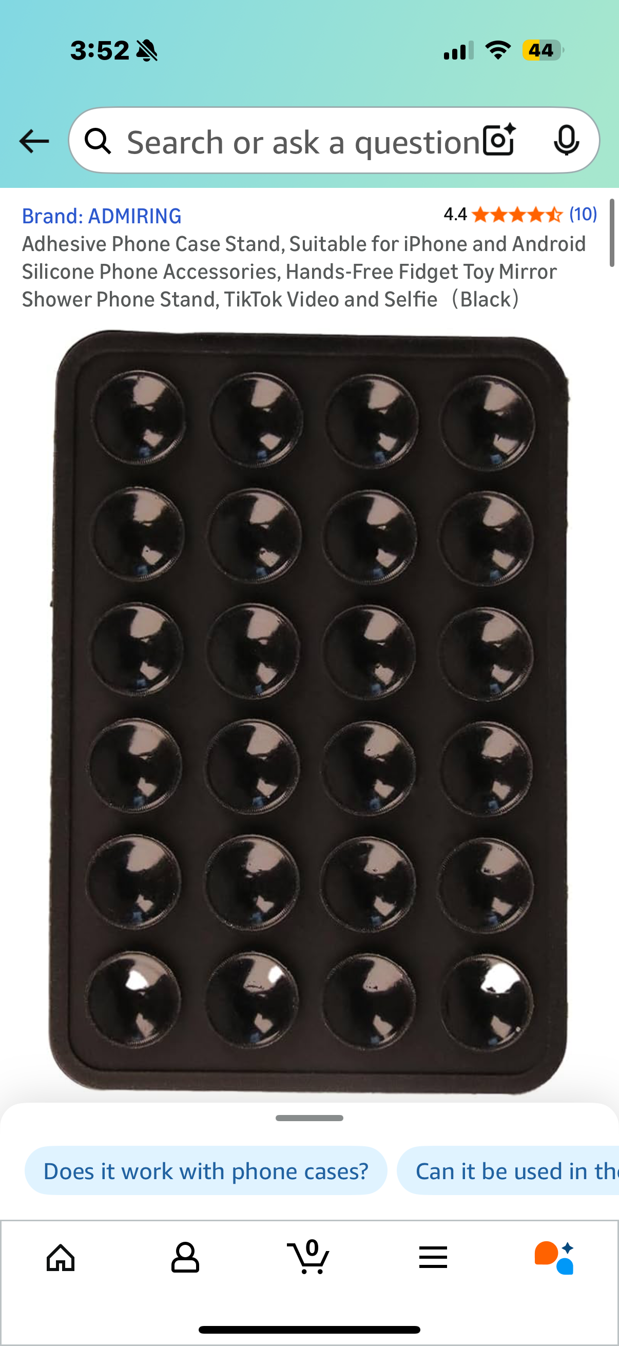 Adhesive Phone Case Stand, Suitable for iPhone and Android Silicone Phone Accessories, Hands-Free Fidget Toy Mirror Shower Phone Stand, TikTok Video and Selfie(Black)