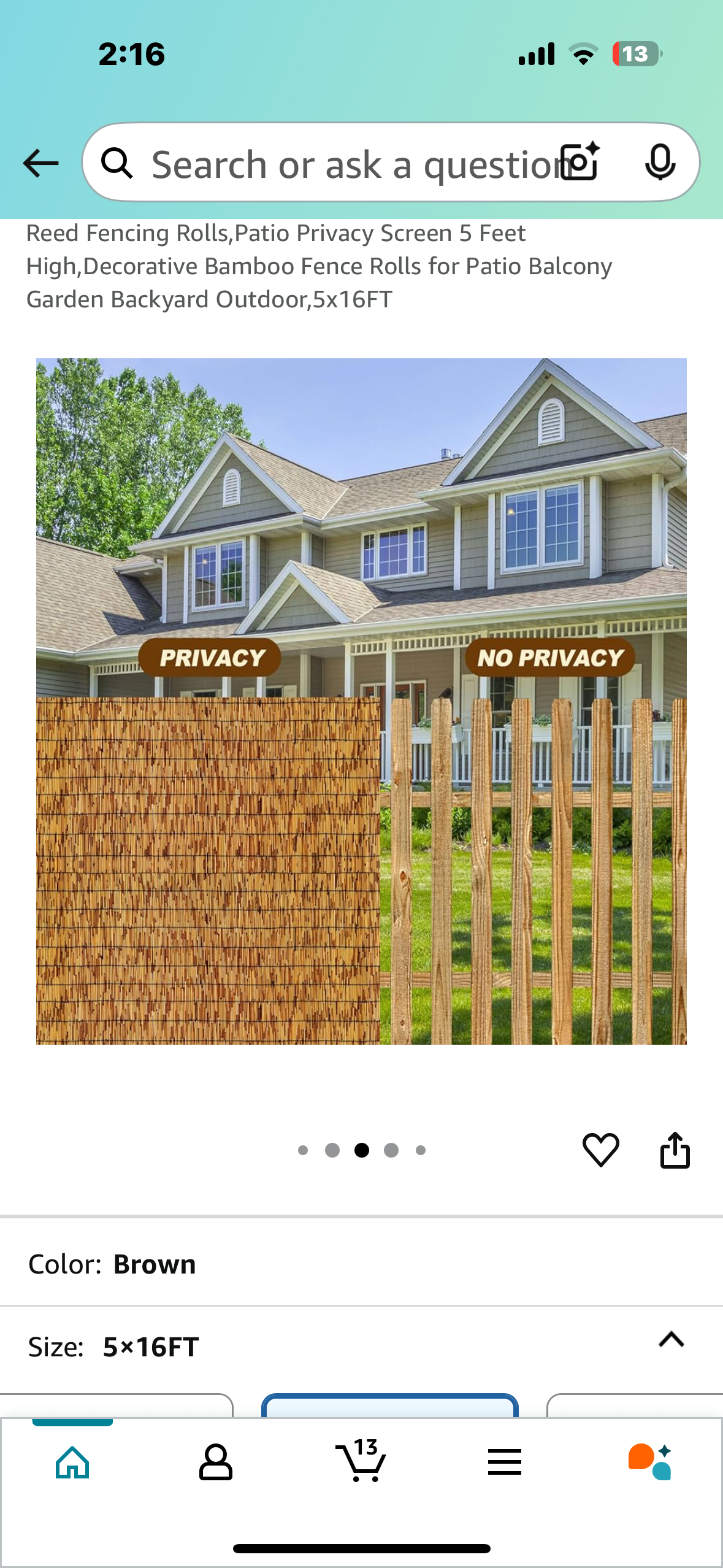 Reed Fencing Roll, Patio Privacy Screen 5 Feet High, Decorative Bamboo Fence Roll for Patio, Balcony, Backyard 5x16FT (R601)