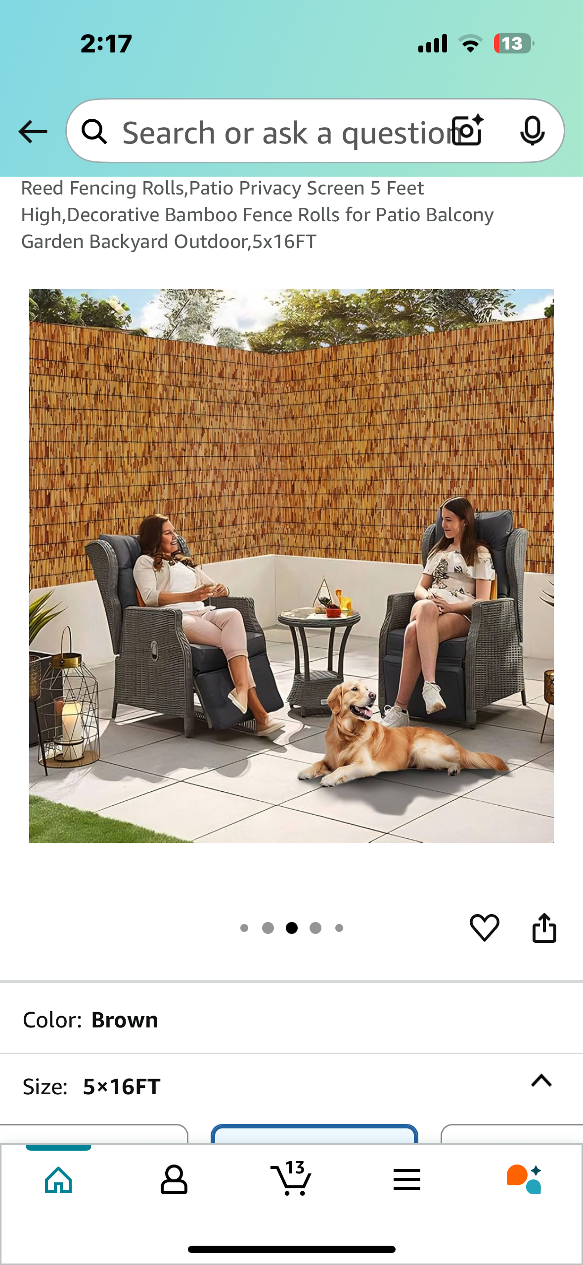 Reed Fencing Roll, Patio Privacy Screen 5 Feet High, Decorative Bamboo Fence Roll for Patio, Balcony, Backyard 5x16FT (R601)