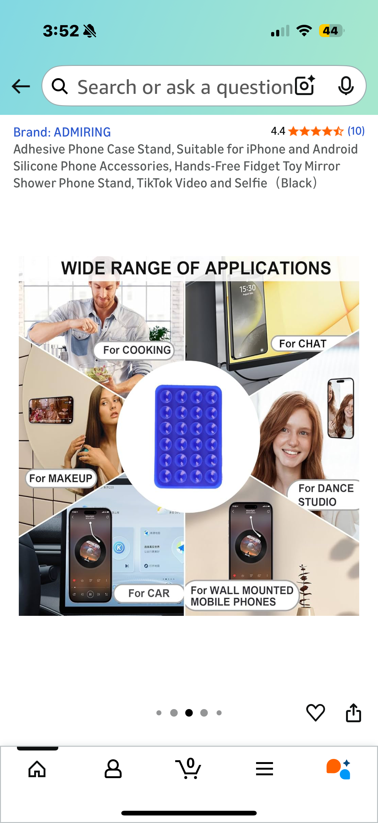 Adhesive Phone Case Stand, Suitable for iPhone and Android Silicone Phone Accessories, Hands-Free Fidget Toy Mirror Shower Phone Stand, TikTok Video and Selfie(Black)