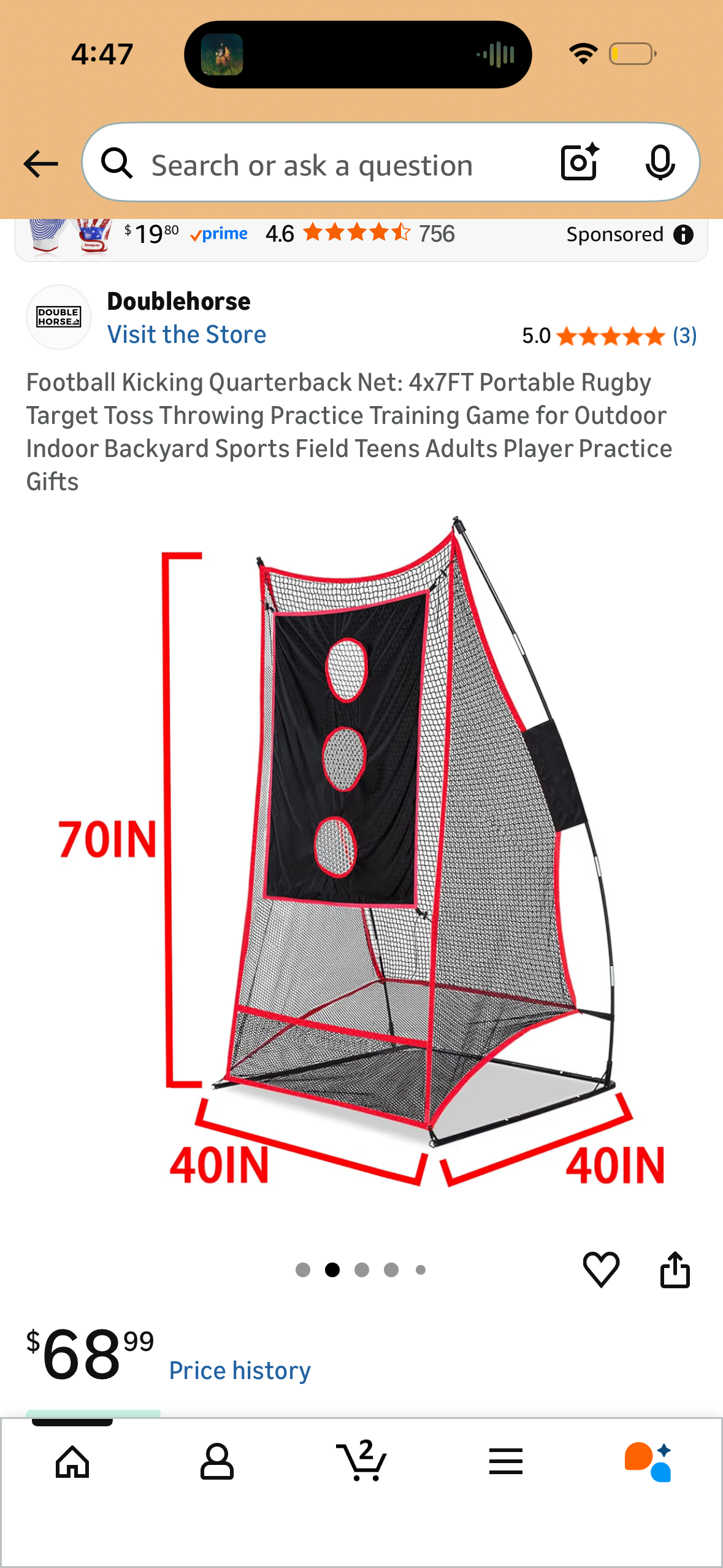 Football Kicking Quarterback Net: 4x7FT Portable Rugby Target Toss Throwing Practice Training Game for Outdoor Indoor Backyard Sports Field Teens Adults Player Practice Gifts