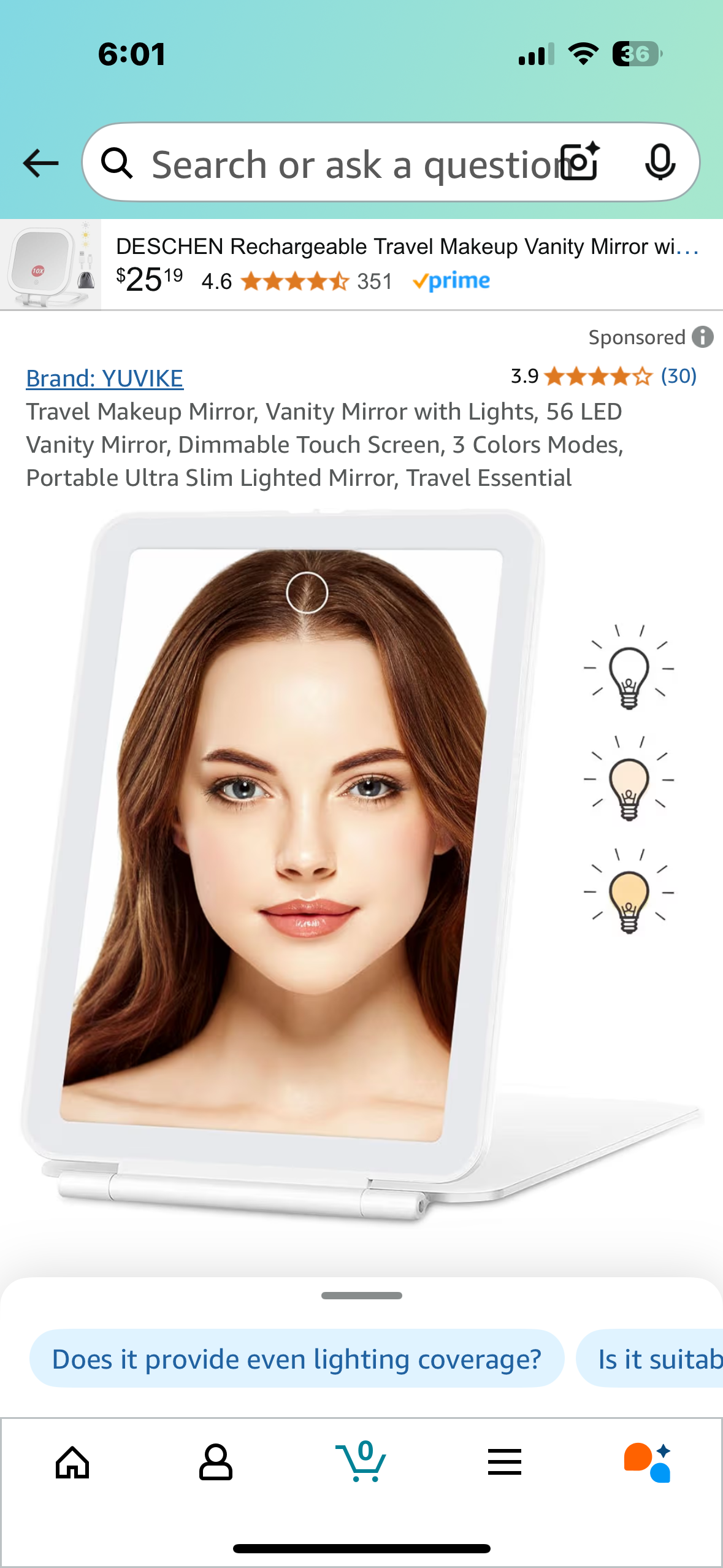 Travel Makeup Mirror, Vanity Mirror with Lights, 56 LED Vanity Mirror, Dimmable Touch Screen, 3 Colors Modes, Portable Ultra Slim Lighted Mirror, Travel Essential