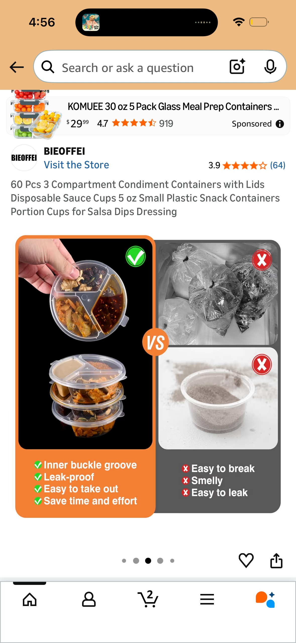 60 Pcs 3 Compartment Condiment Containers with Lids Disposable Sauce Cups 5 oz Small Plastic Snack Containers Portion Cups for Salsa Dips Dressing