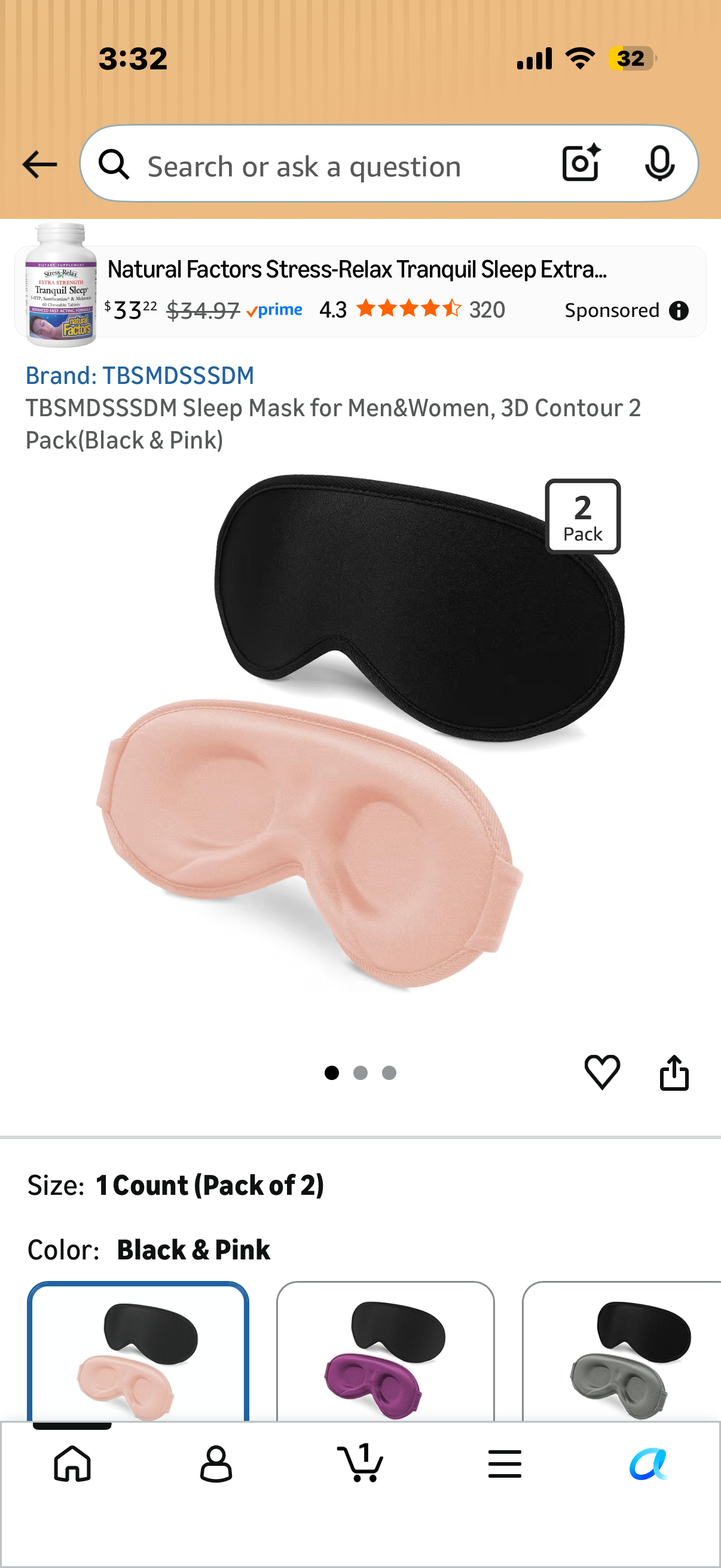 Sleep Mask for Men&Women, 3D Contour 2 Pack(Black & Pink