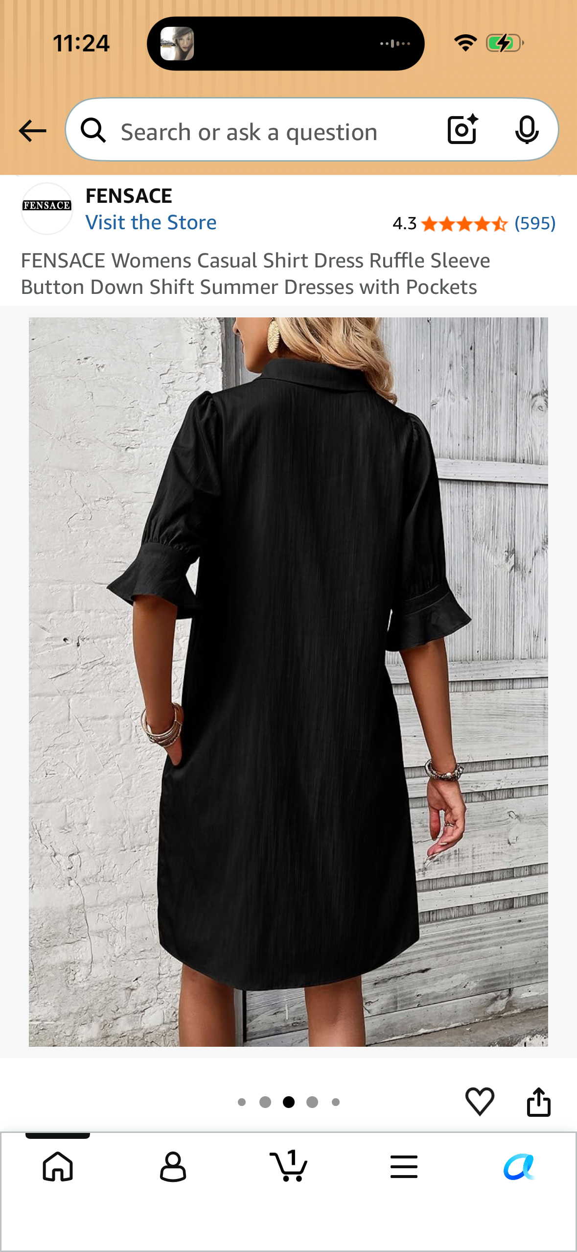FENSACE Womens Casual Shirt Dress Ruffle Sleeve Button Down Shift Summer Dresses with Pockets (Size X-Large)