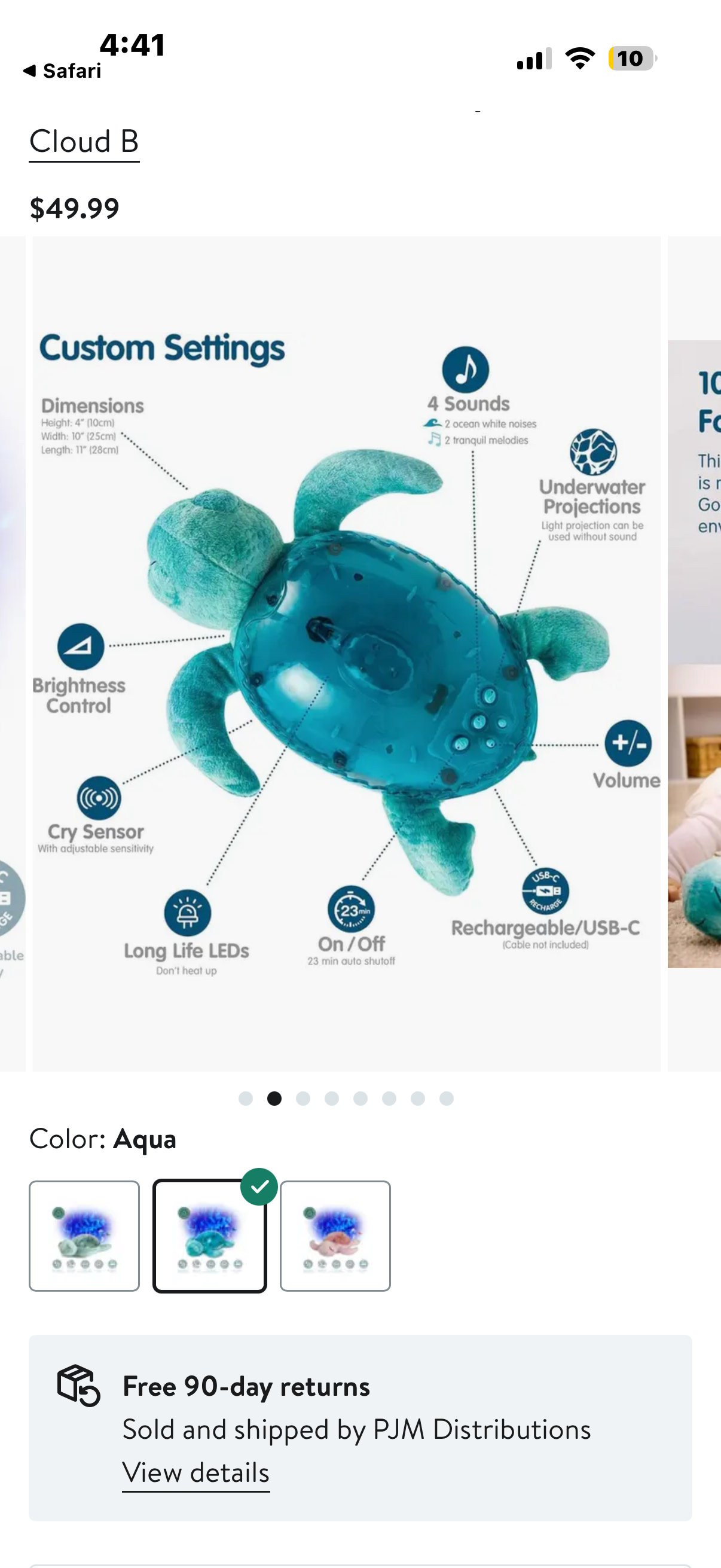 Cloud b Ocean Projector Nightlight with White Noise Soothing Sounds | Adjustable Settings and Auto-Shutoff | Tranquil Turtle - Ocean