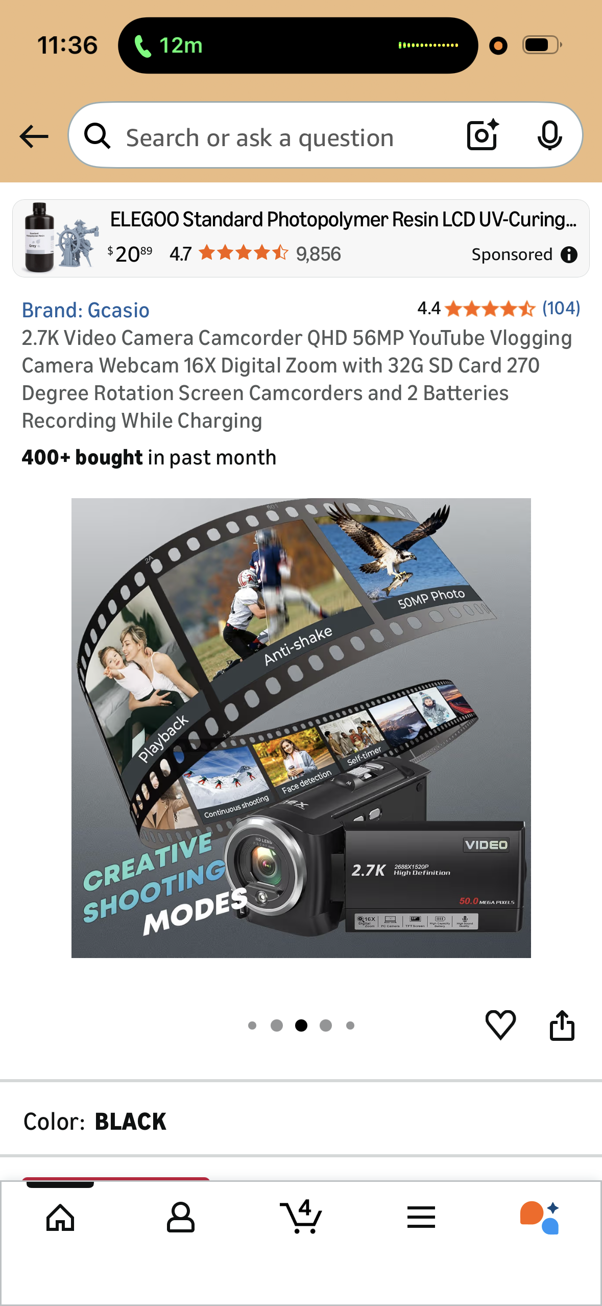 2.7K Video Camera Camcorder QHD 56MP YouTube Vlogging Camera Webcam 16X Digital Zoom with 32G SD Card 270 Degree Rotation Screen Camcorders and 2 Batteries Recording While Charging