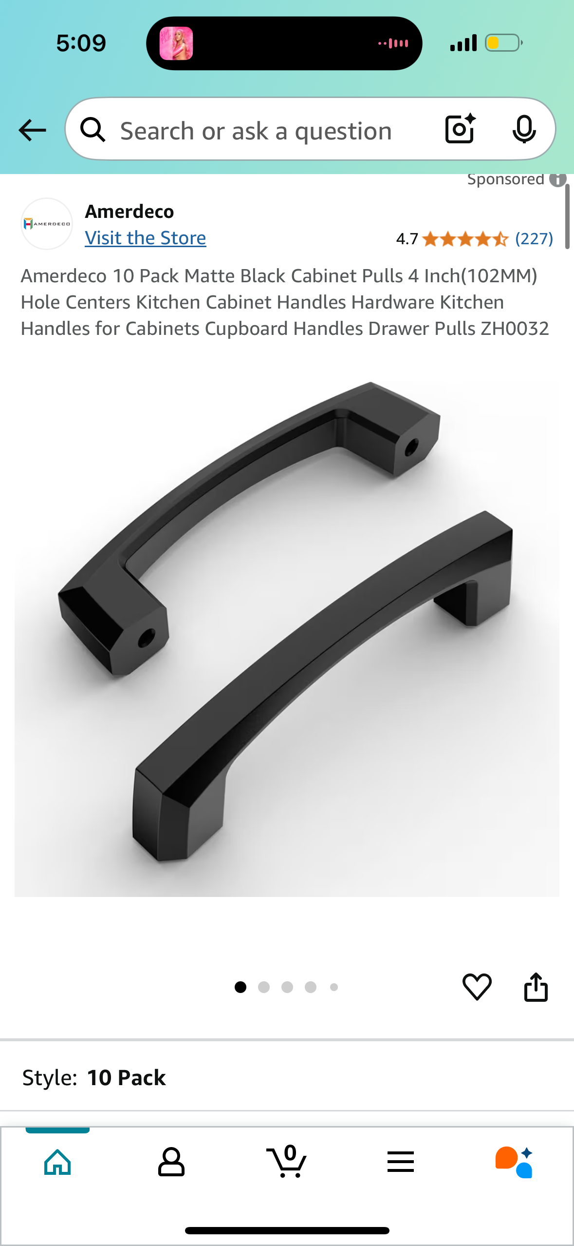 Amerdeco 10 Pack Matte Black Cabinet Pulls 4 Inch(102MM) Hole Centers Kitchen Cabinet Handles Hardware Kitchen Handles for Cabinets Cupboard Handles Drawer Pulls