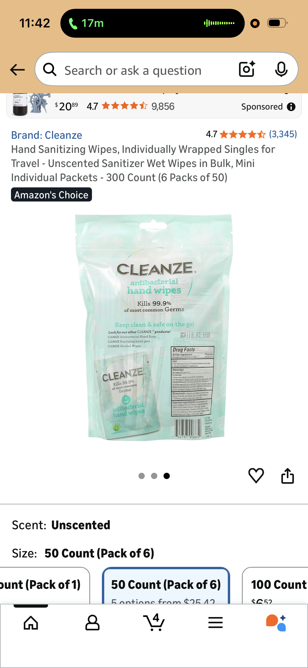 Hand Sanitizing Wipes, Individually Wrapped Singles for Travel - Unscented Sanitizer Wet Wipes in Bulk, Mini Individual Packets - 300 Count (6 Packs of 50)