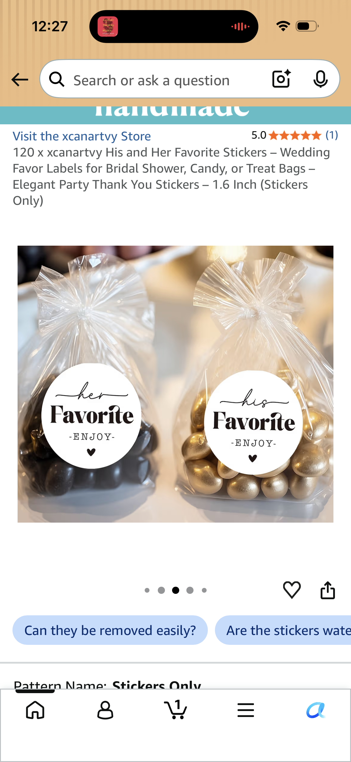 120 x xcanartvy His and Her Favorite Stickers – Wedding Favor Labels for Bridal Shower, Candy, or Treat Bags – Elegant Party Thank You Stickers – 1.6 Inch (Stickers Only)