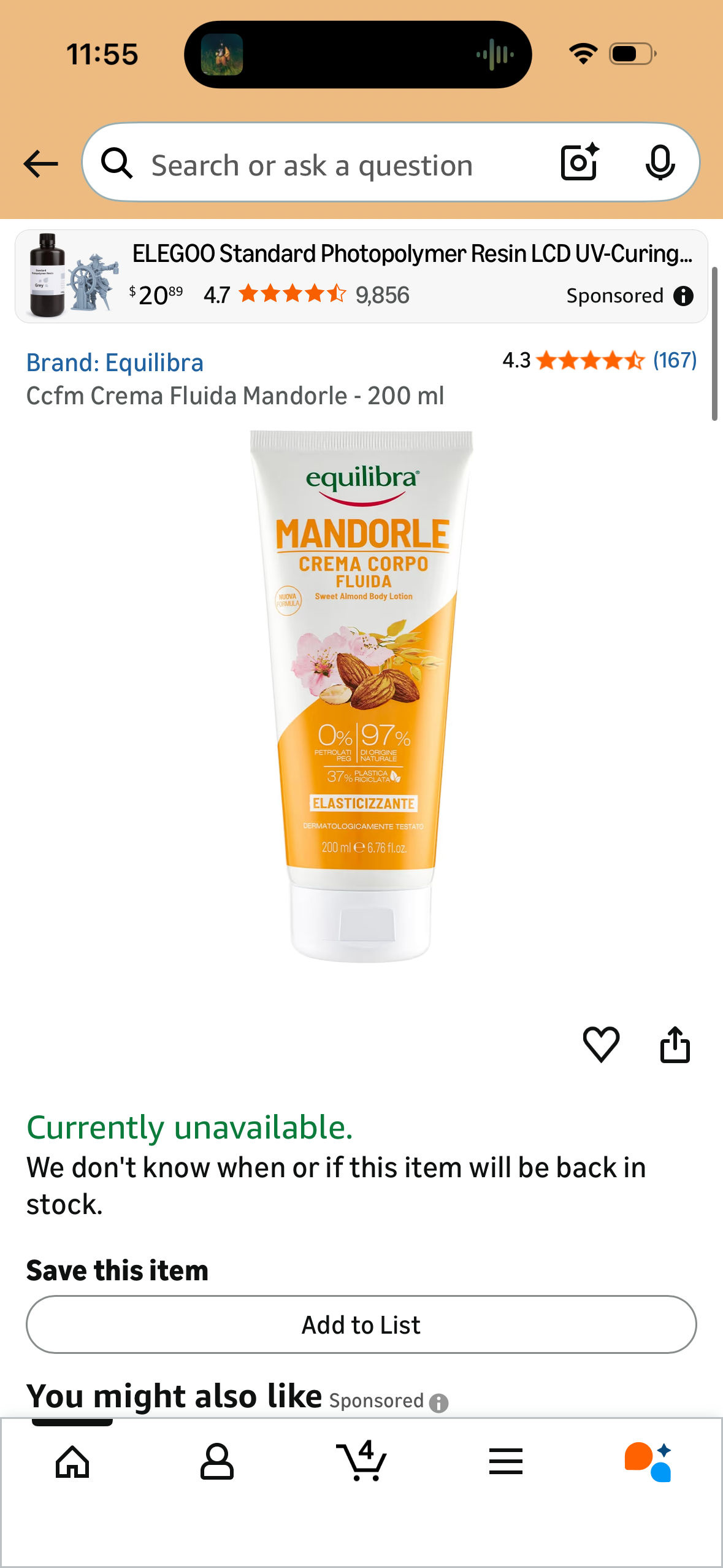 Equilibra Ccfm Crema Fluida Mandorle - 200 ml