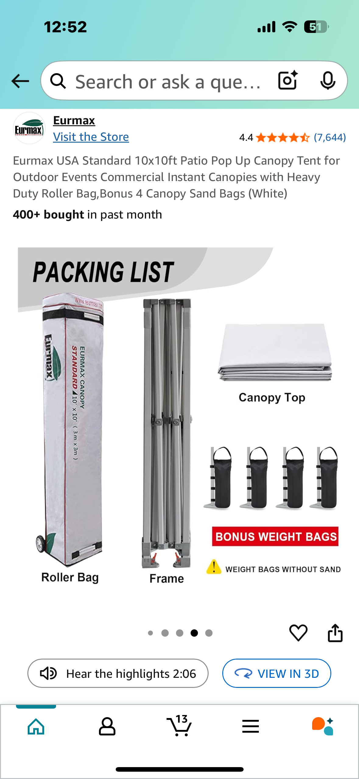 Eurmax USA Standard 10x10ft Patio Pop Up Canopy Tent for Outdoor Events, Commercial Canopy with Heavy Duty Roller Bag,(White) (G802)