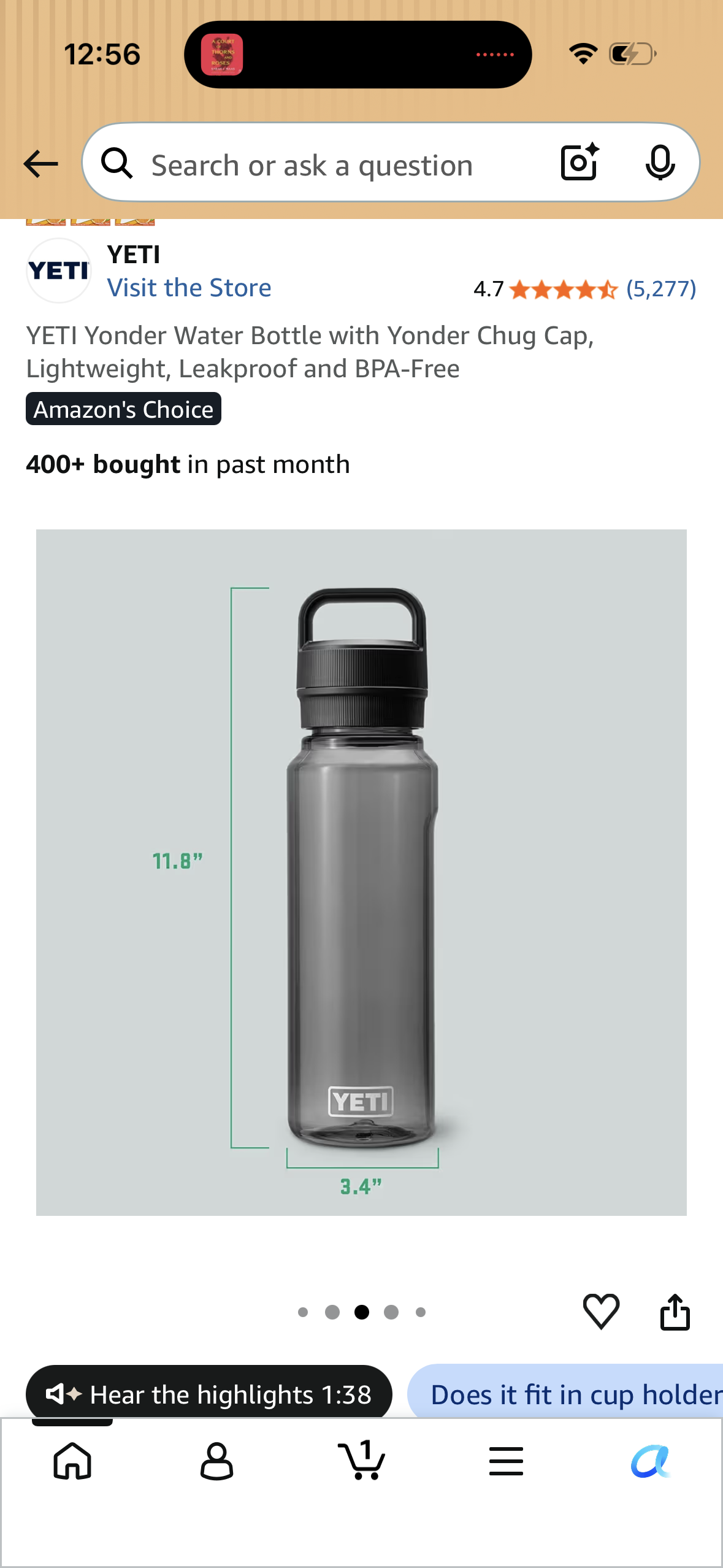 YETI Yonder Water Bottle with Yonder Chug Cap, Lightweight, Leakproof and BPA-Free