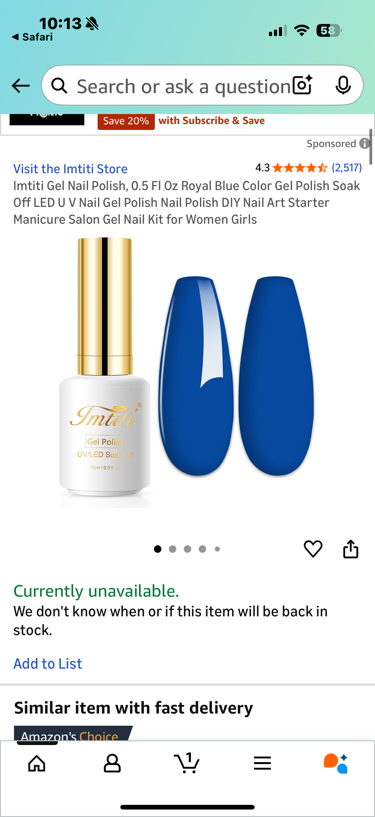 Imtiti Gel Nail Polish, 0.5 Fl Oz Royal Blue Color Gel Polish Soak Off LED U V Nail Gel Polish Nail Polish DIY Nail Art Starter Manicure Salon Gel Nail Kit for Women Girls