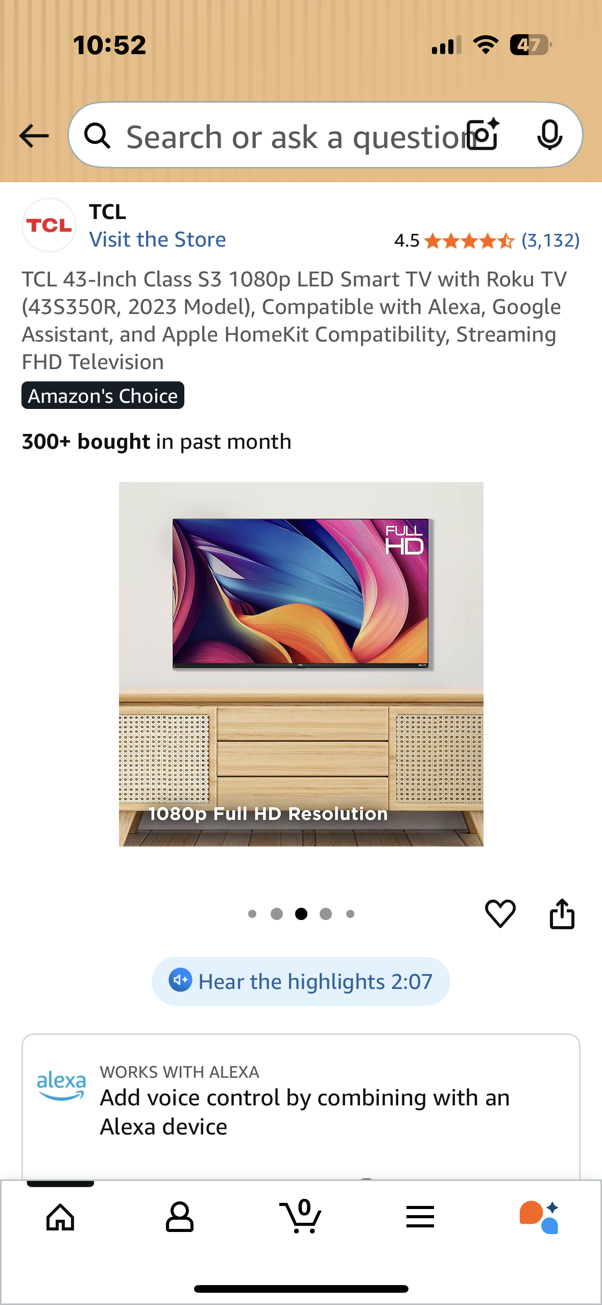 TCL 43-Inch Class S3 1080p LED Smart TV with Roku TV (43S350R, 2023 Model), Compatible with Alexa, Google Assistant, and Apple HomeKit Compatibility, Streaming FHD Television (R701)