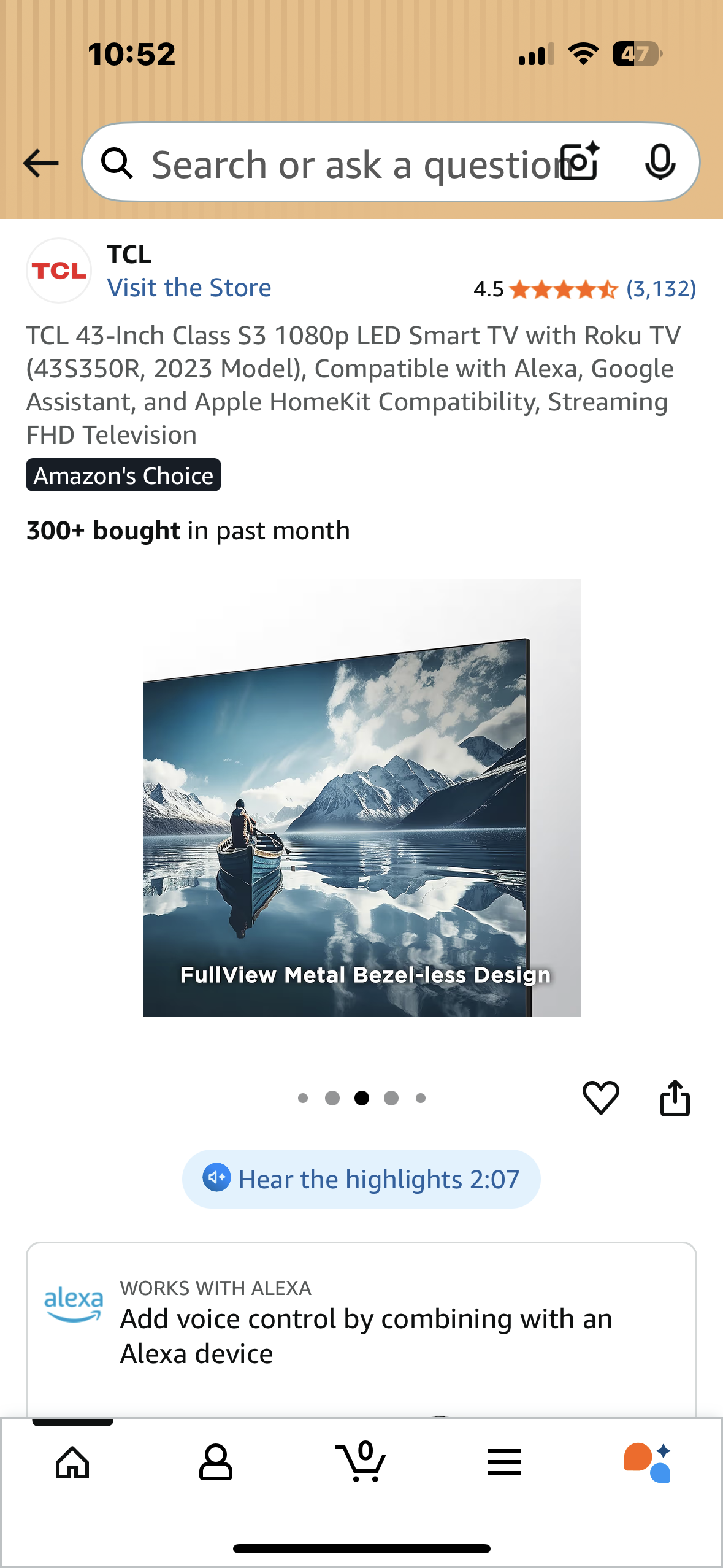 TCL 43-Inch Class S3 1080p LED Smart TV with Roku TV (43S350R, 2023 Model), Compatible with Alexa, Google Assistant, and Apple HomeKit Compatibility, Streaming FHD Television (R701)