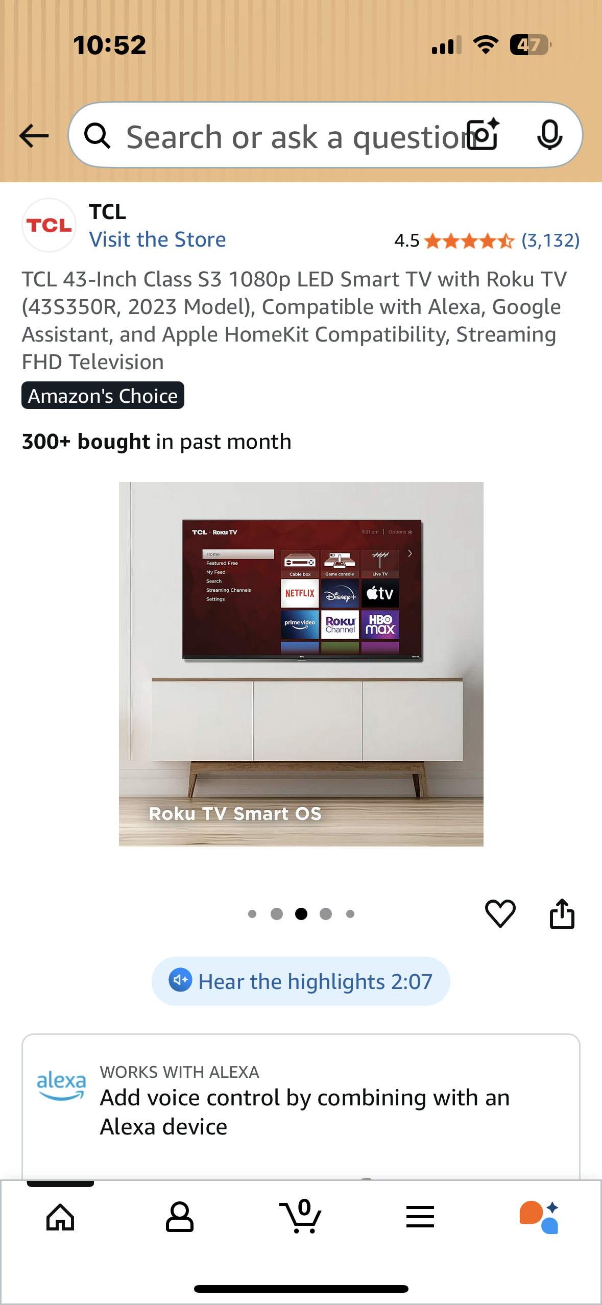 TCL 43-Inch Class S3 1080p LED Smart TV with Roku TV (43S350R, 2023 Model), Compatible with Alexa, Google Assistant, and Apple HomeKit Compatibility, Streaming FHD Television (R701)