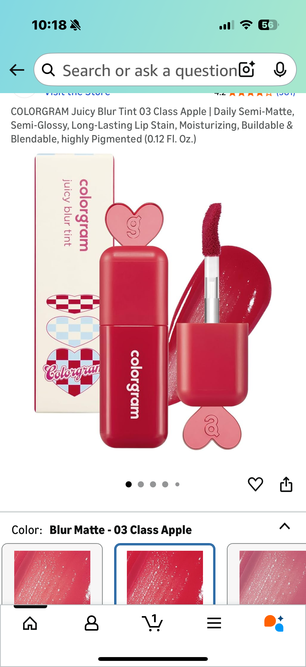 COLORGRAM Juicy Blur Tint 03 Class Apple | Daily Semi-Matte, Semi-Glossy, Long-Lasting Lip Stain, Moisturizing, Buildable & Blendable, highly Pigmented (0.12 Fl. Oz.