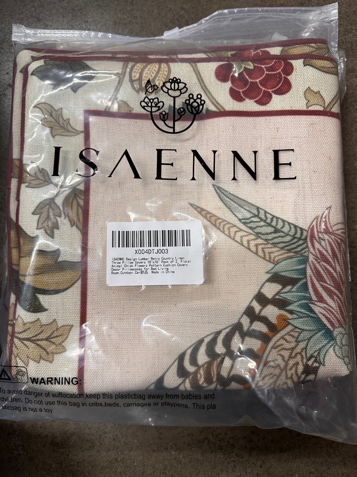 ISAENNE Design Lumbar Retro Country Linen Throw Pillow Covers 18"x18" Pack of 2, Floral Animal Chick Flowers Pattern Cushion Covers Decor Pillowcases for Bed,Living Room,Outdoor,Car