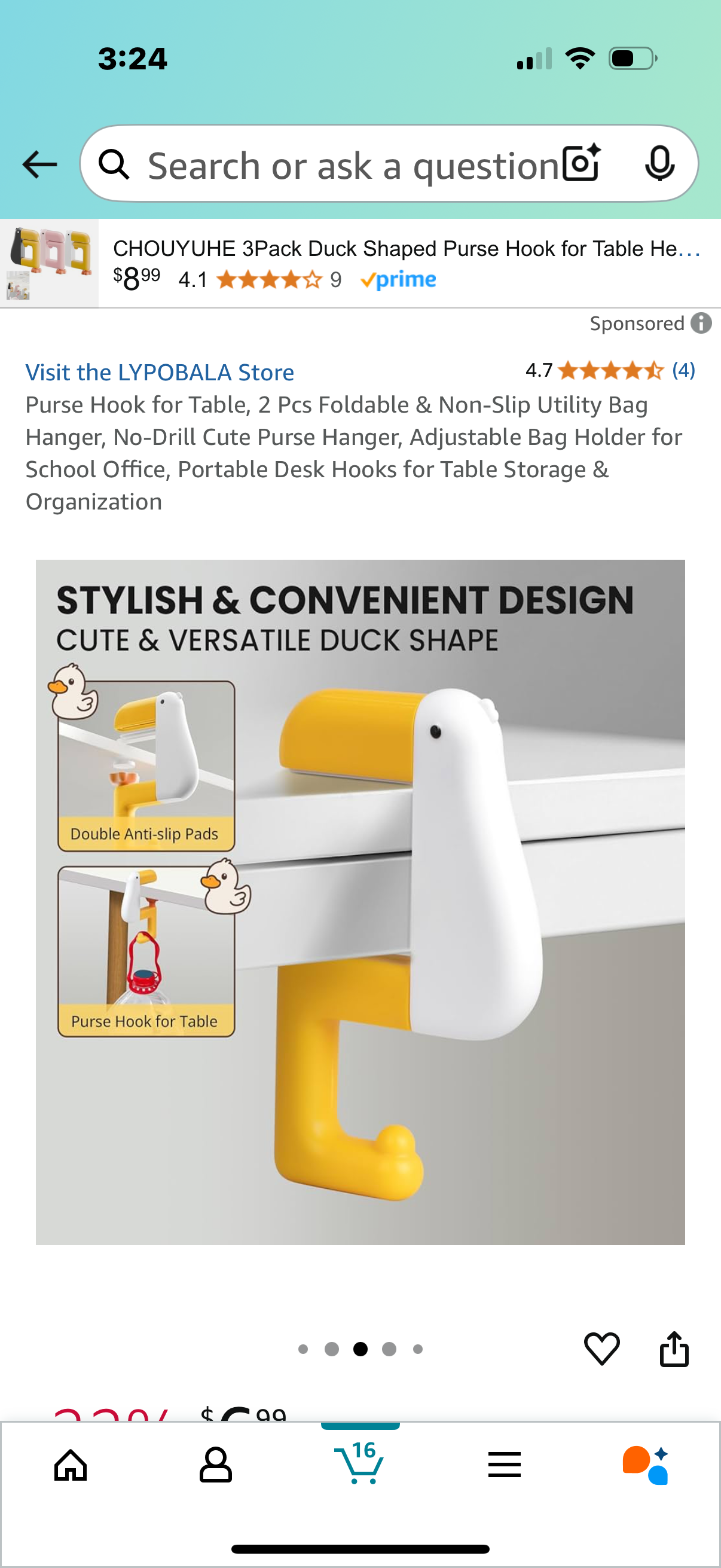 Purse Hook for Table, 2 Pcs Foldable & Non-Slip Utility Bag Hanger, No-Drill Cute Purse Hanger, Adjustable Bag Holder for School Office, Portable Desk Hooks for Table Storage & Organization