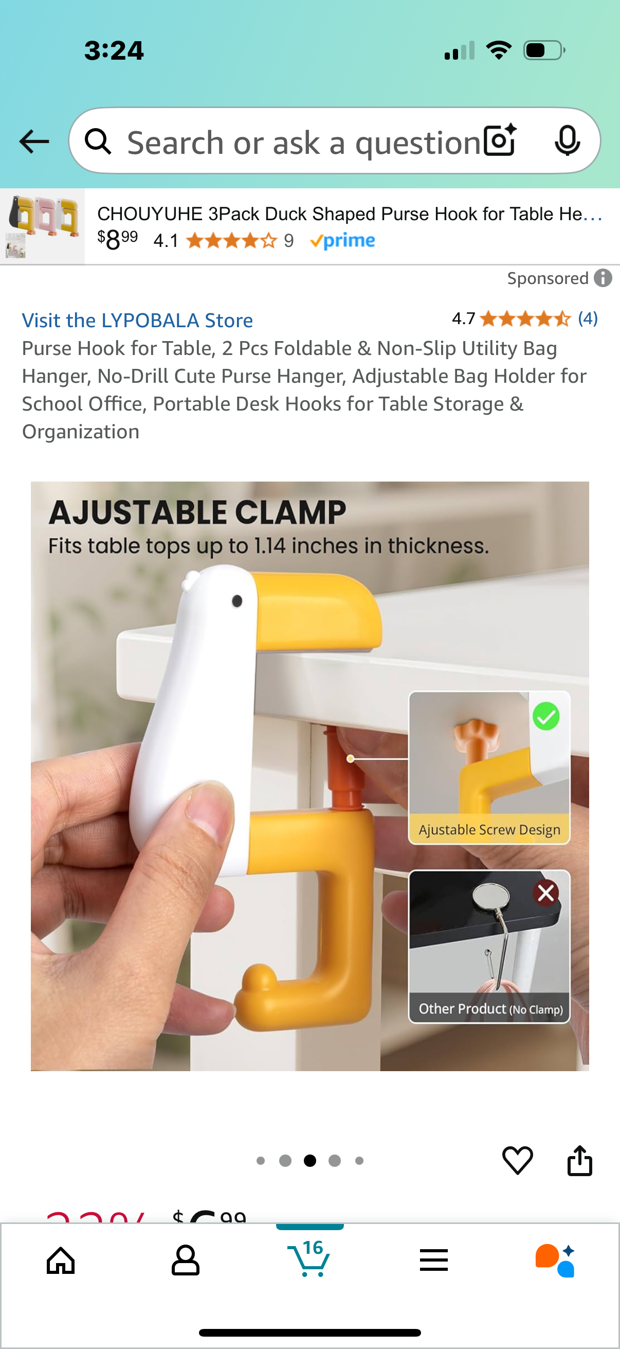 Purse Hook for Table, 2 Pcs Foldable & Non-Slip Utility Bag Hanger, No-Drill Cute Purse Hanger, Adjustable Bag Holder for School Office, Portable Desk Hooks for Table Storage & Organization