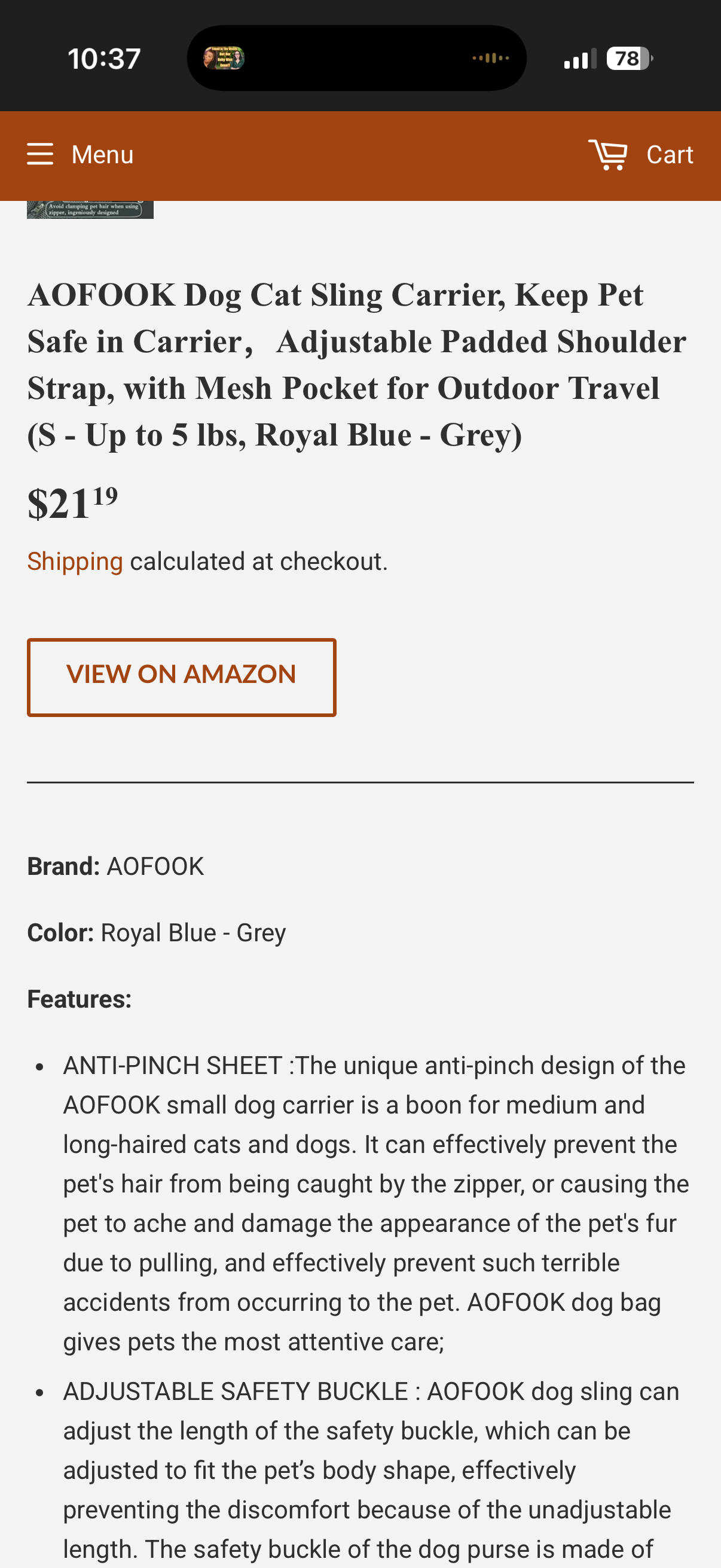 OFOOK Dog Cat Sling Carrier, Keep Pet Safe in Carrier,Adjustable Padded Shoulder Strap, with Mesh Pocket for Outdoor Travel (S - Up to 6 lbs, Royal Blue - Grey