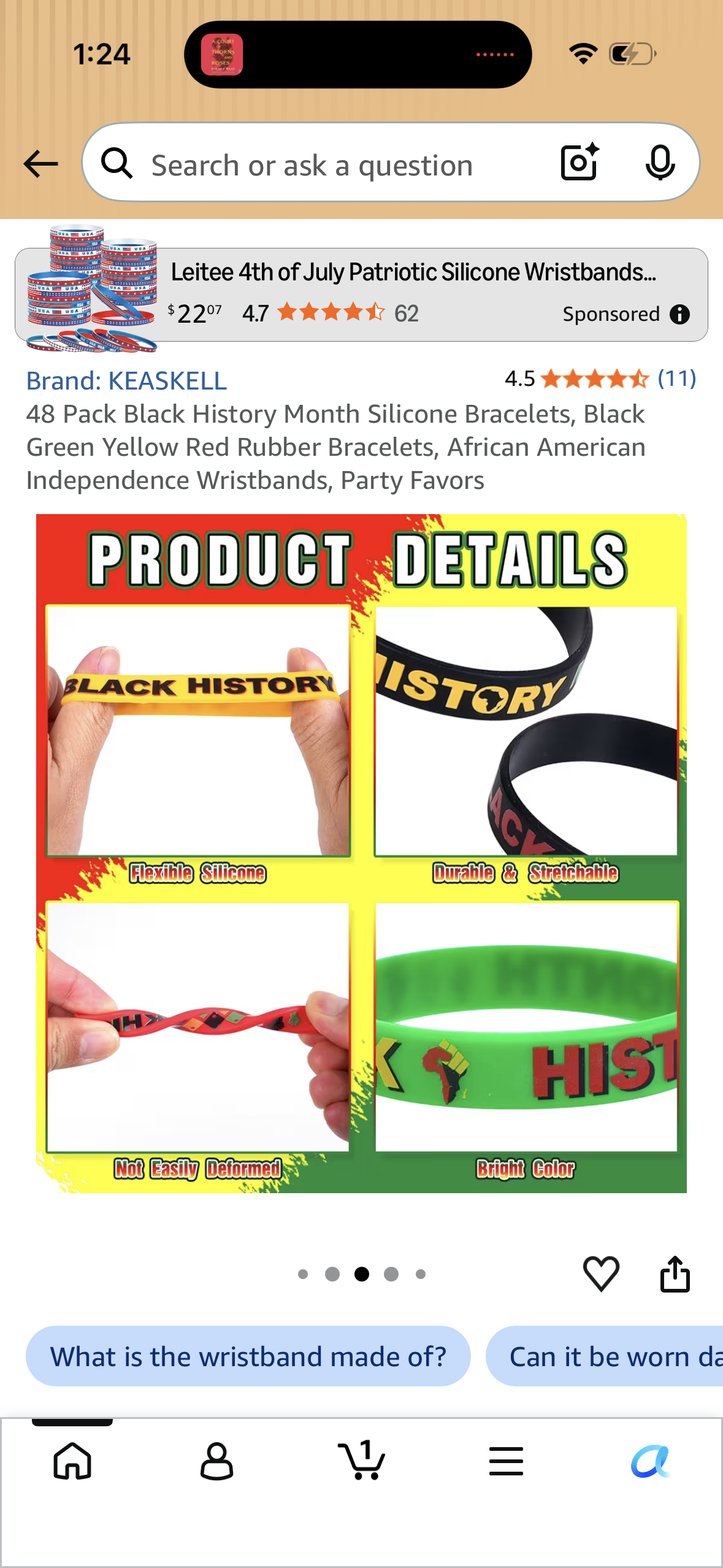 48 Pack Black History Month Silicone Bracelets, Black Green Yellow Red Rubber Bracelets, African American Independence Wristbands, Party Favors