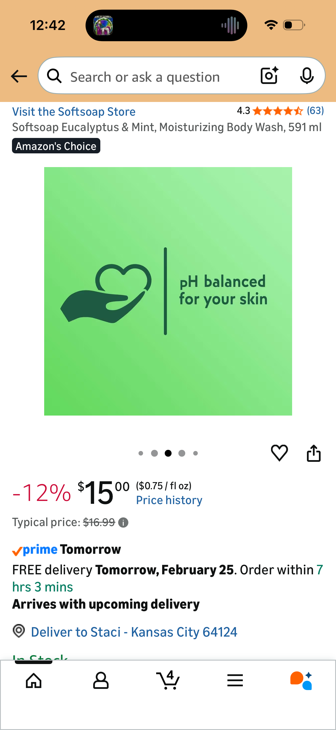 Softsoap Eucalyptus & Mint, Moisturizing Body Wash, 591 ml