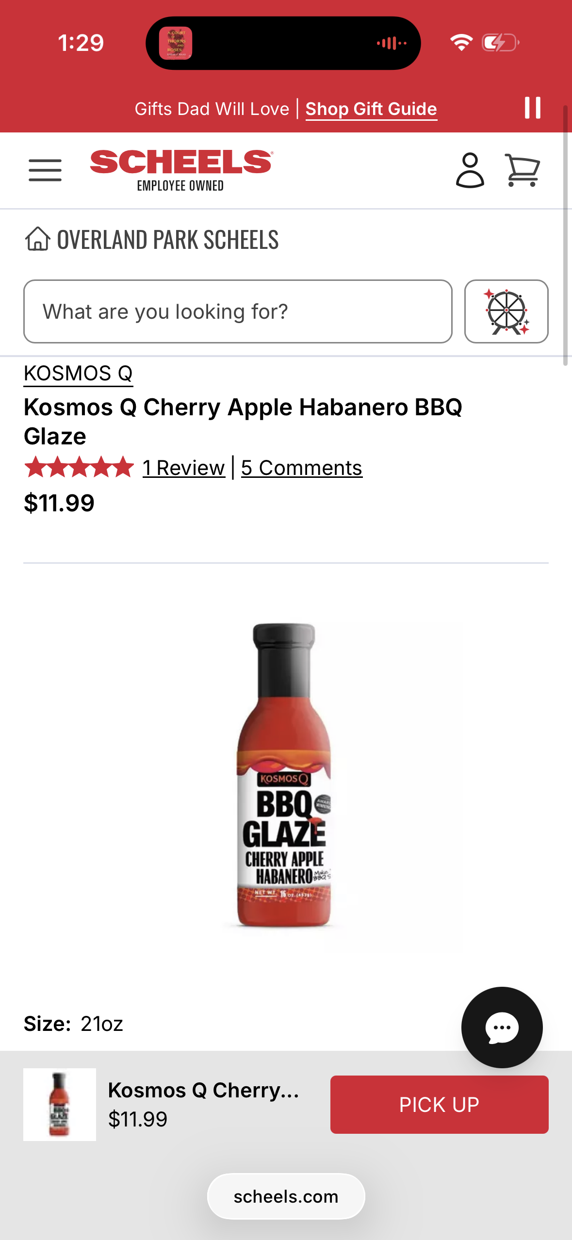 Kosmos Q 16 Oz. Cherry Apple Habanero BBQ Glaze (Best by 10/13/2027)